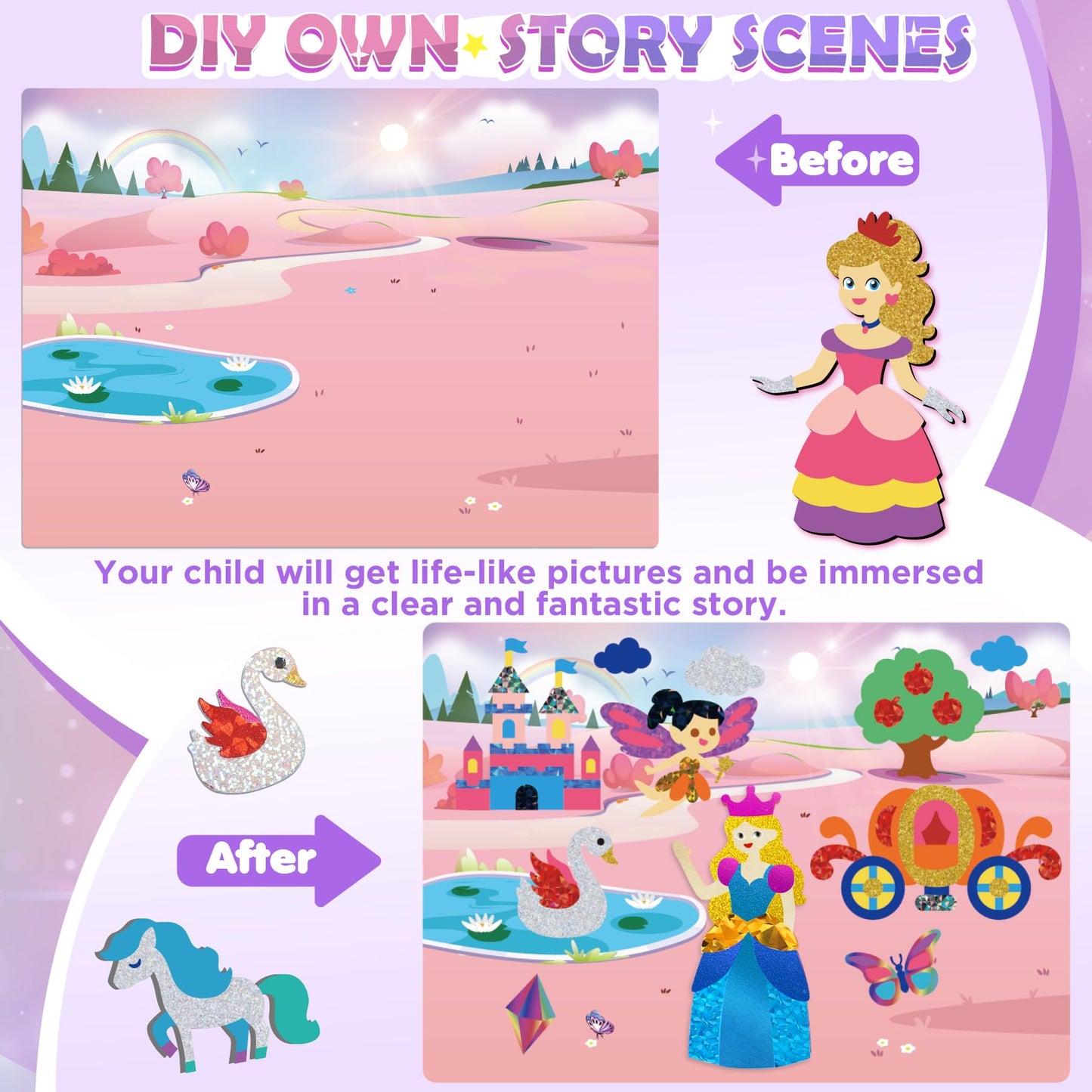 URMYWO Foil Arts Kit for Kids 4-8 – No Mess Princess Crafts & DIY Coloring