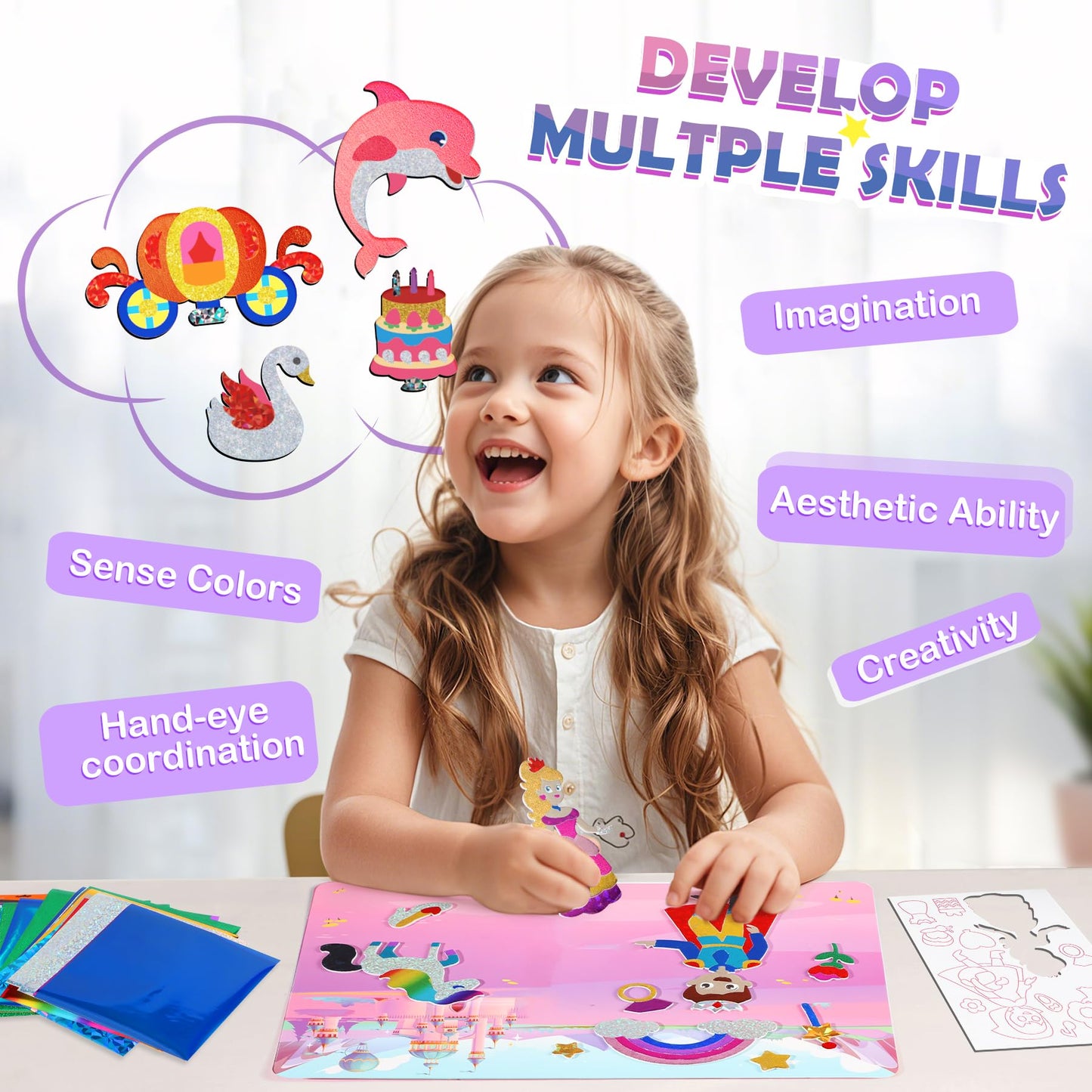 URMYWO Foil Arts Kit for Kids 4-8 – No Mess Princess Crafts & DIY Coloring