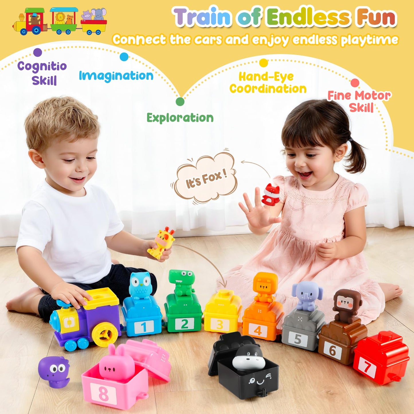 URMYWO Toddler Train Set with Finger Puppets & Play Mat – Montessori Learning Toys for 1–3 Years