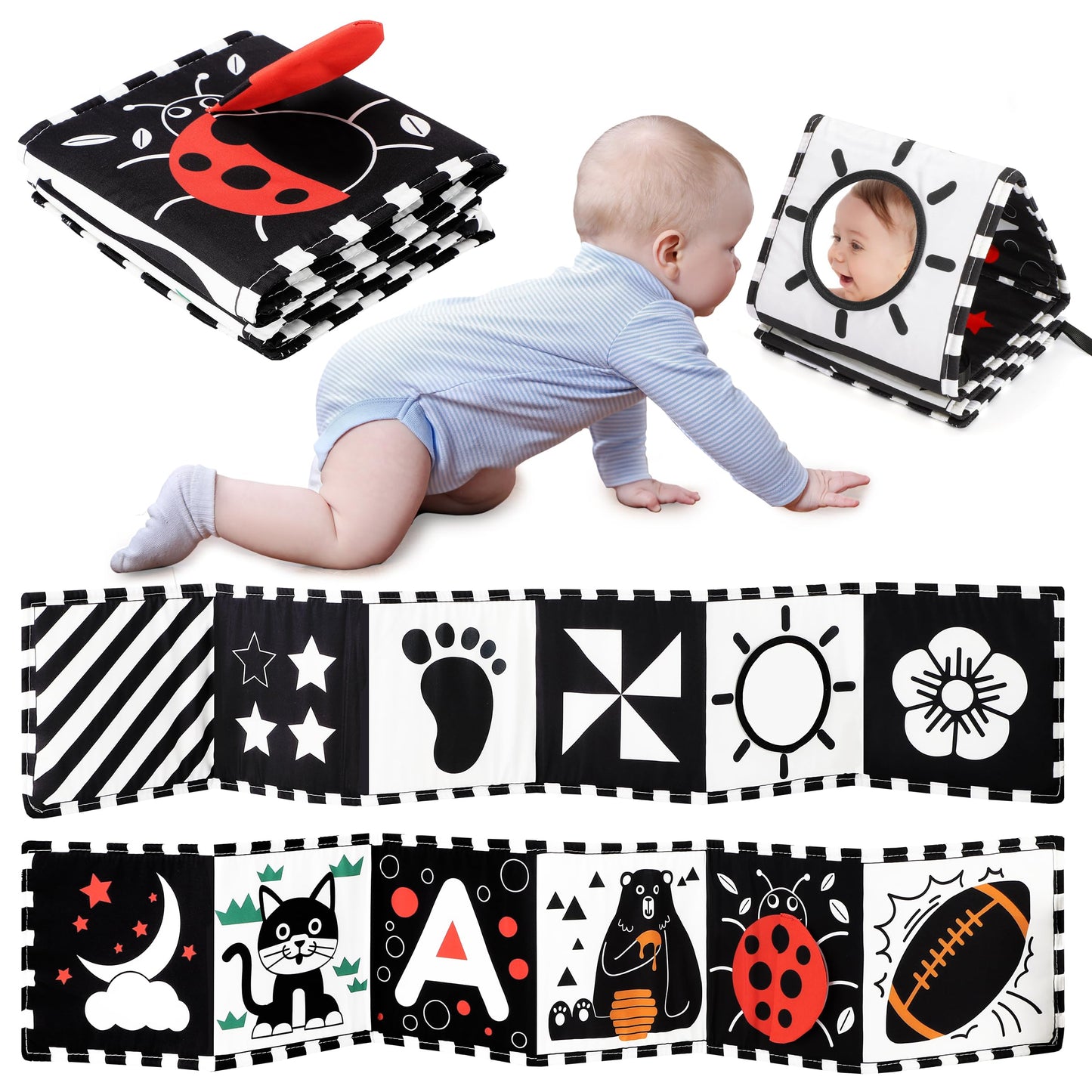 URMYWO Black & White Baby Toys – High-Contrast Tummy Time Book, Montessori Visual Stimulation (0-12 Months)