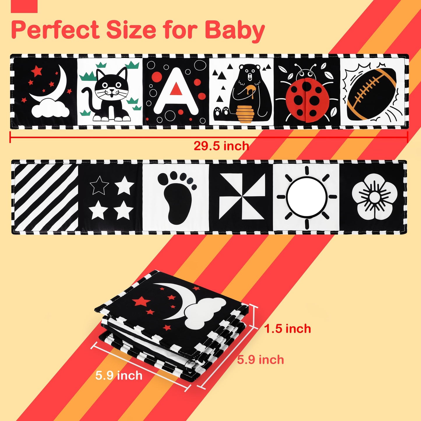 URMYWO Black & White Baby Toys – High-Contrast Tummy Time Book, Montessori Visual Stimulation (0-12 Months)