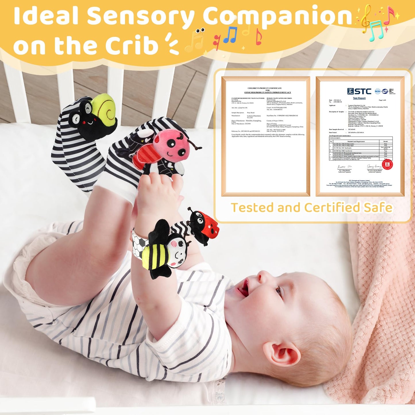URMYWO Wrist Rattles for Baby – High-Contrast Rattle Socks & Foot Finder (0–12 Months)