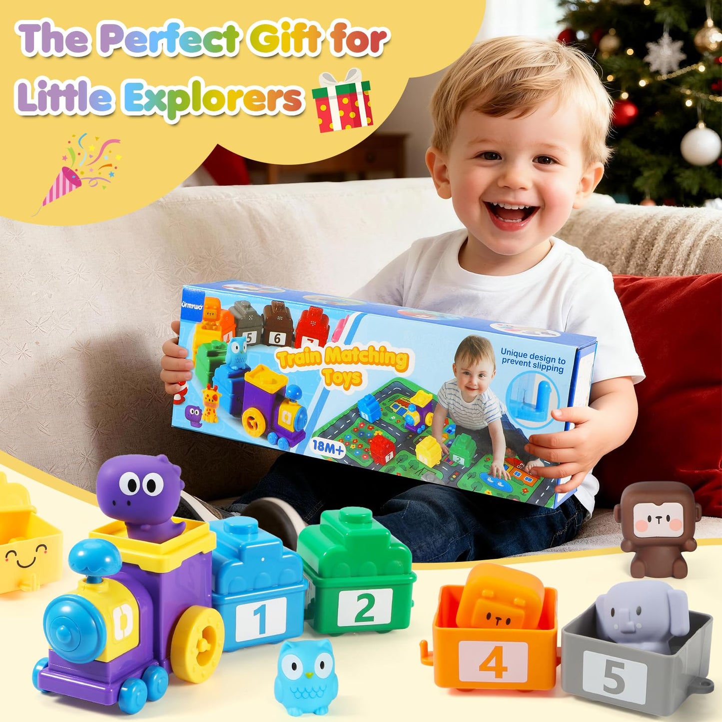 URMYWO Toddler Train Set with Finger Puppets & Play Mat – Montessori Learning Toys for 1–3 Years