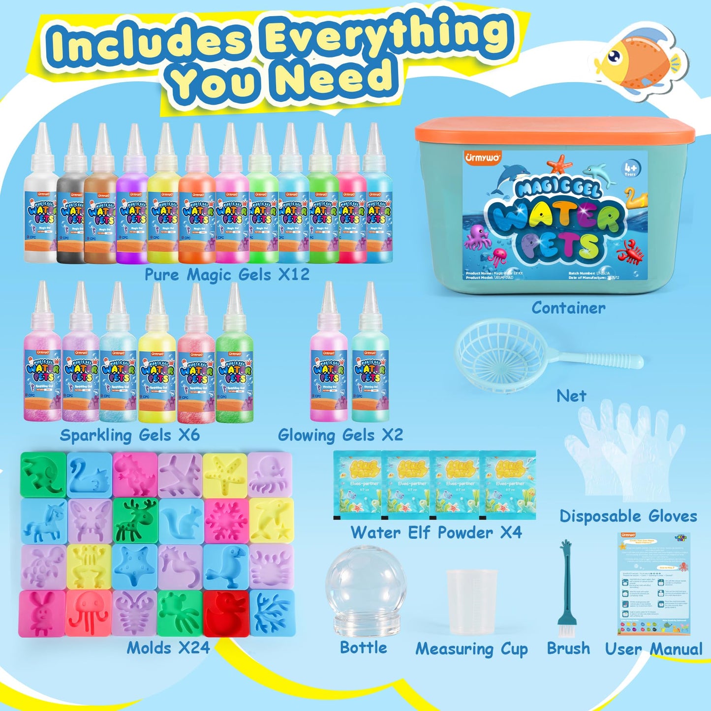 URMYWO Magic Water Elf Kit – 20 Gels, 24 Molds, DIY Squishy Water Pets