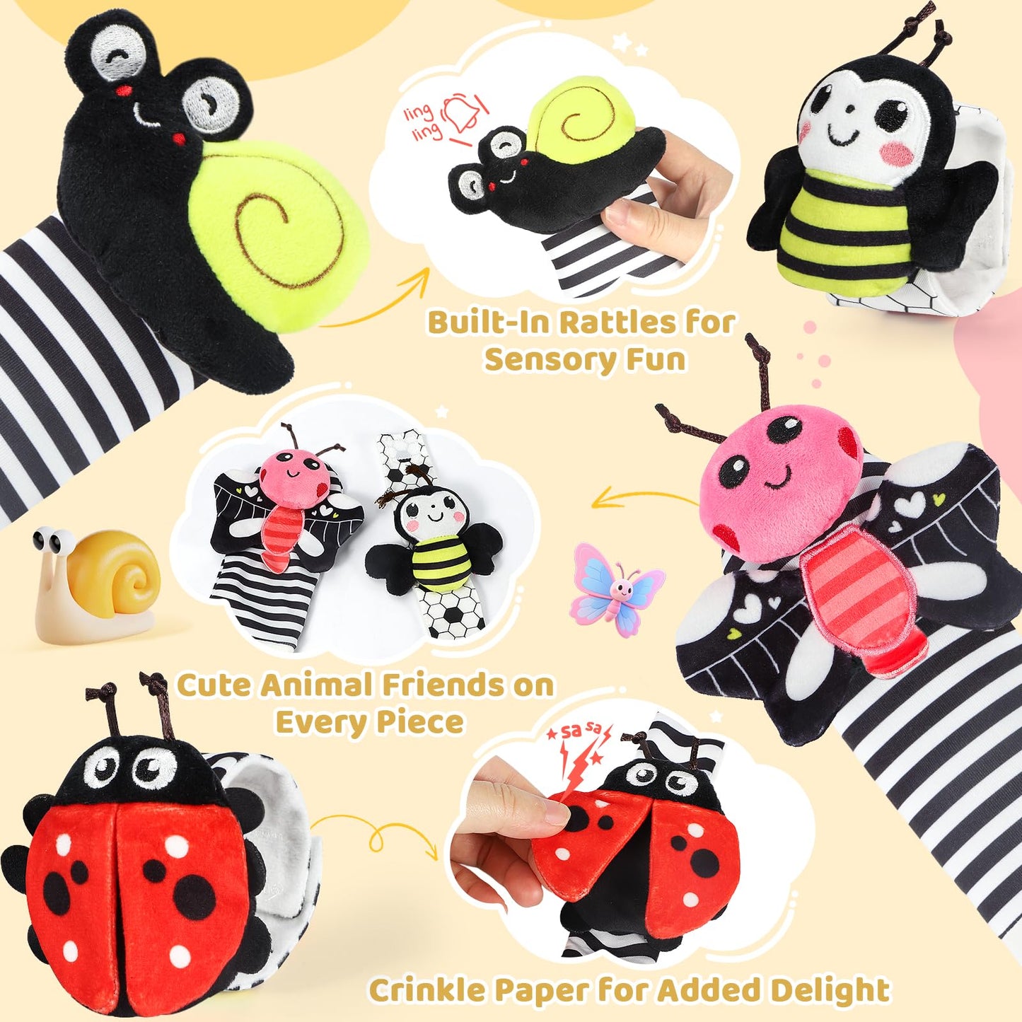 URMYWO Wrist Rattles for Baby – High-Contrast Rattle Socks & Foot Finder (0–12 Months)