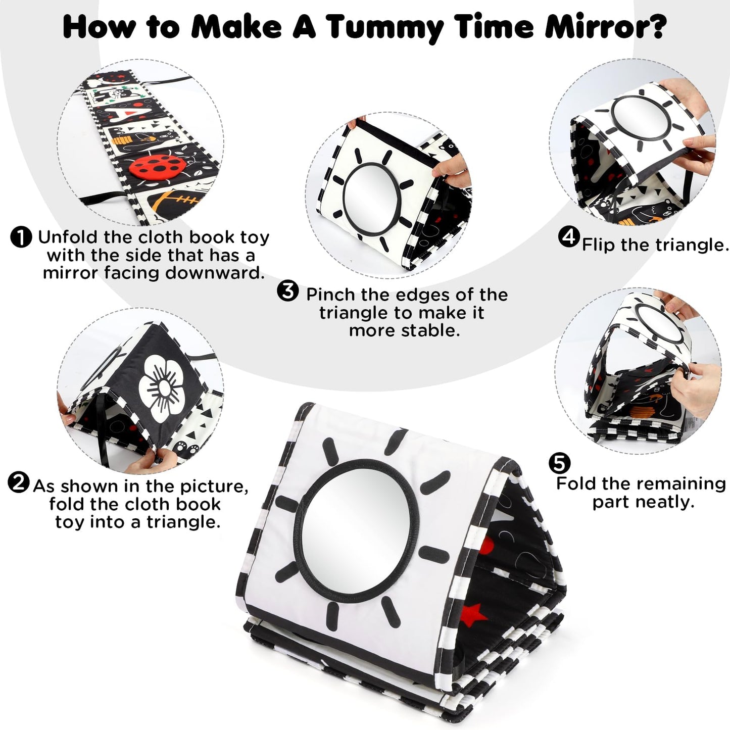 URMYWO Black & White Baby Toys – High-Contrast Tummy Time Book, Montessori Visual Stimulation (0-12 Months)