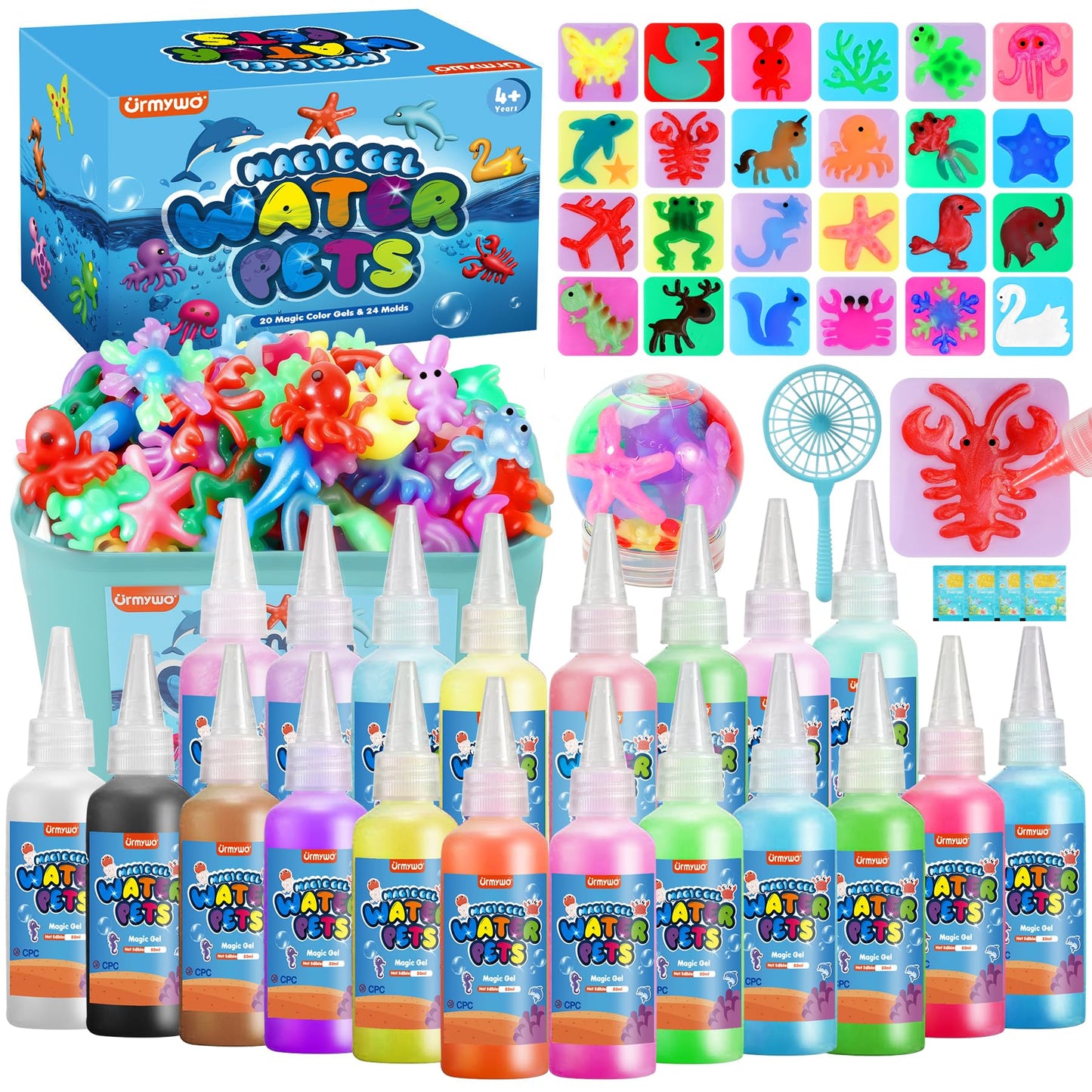 URMYWO Magic Water Elf Kit – 20 Gels, 24 Molds, DIY Squishy Water Pets