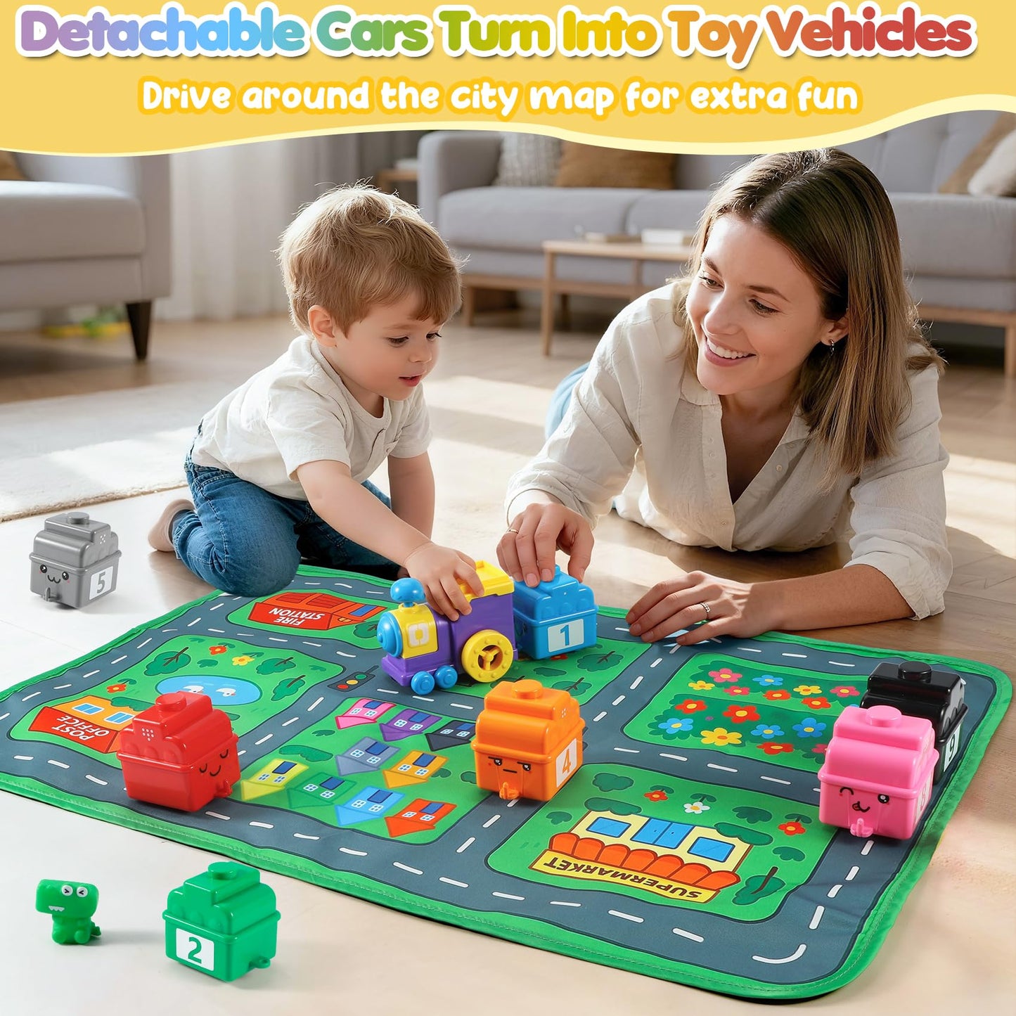 URMYWO Toddler Train Set with Finger Puppets & Play Mat – Montessori Learning Toys for 1–3 Years