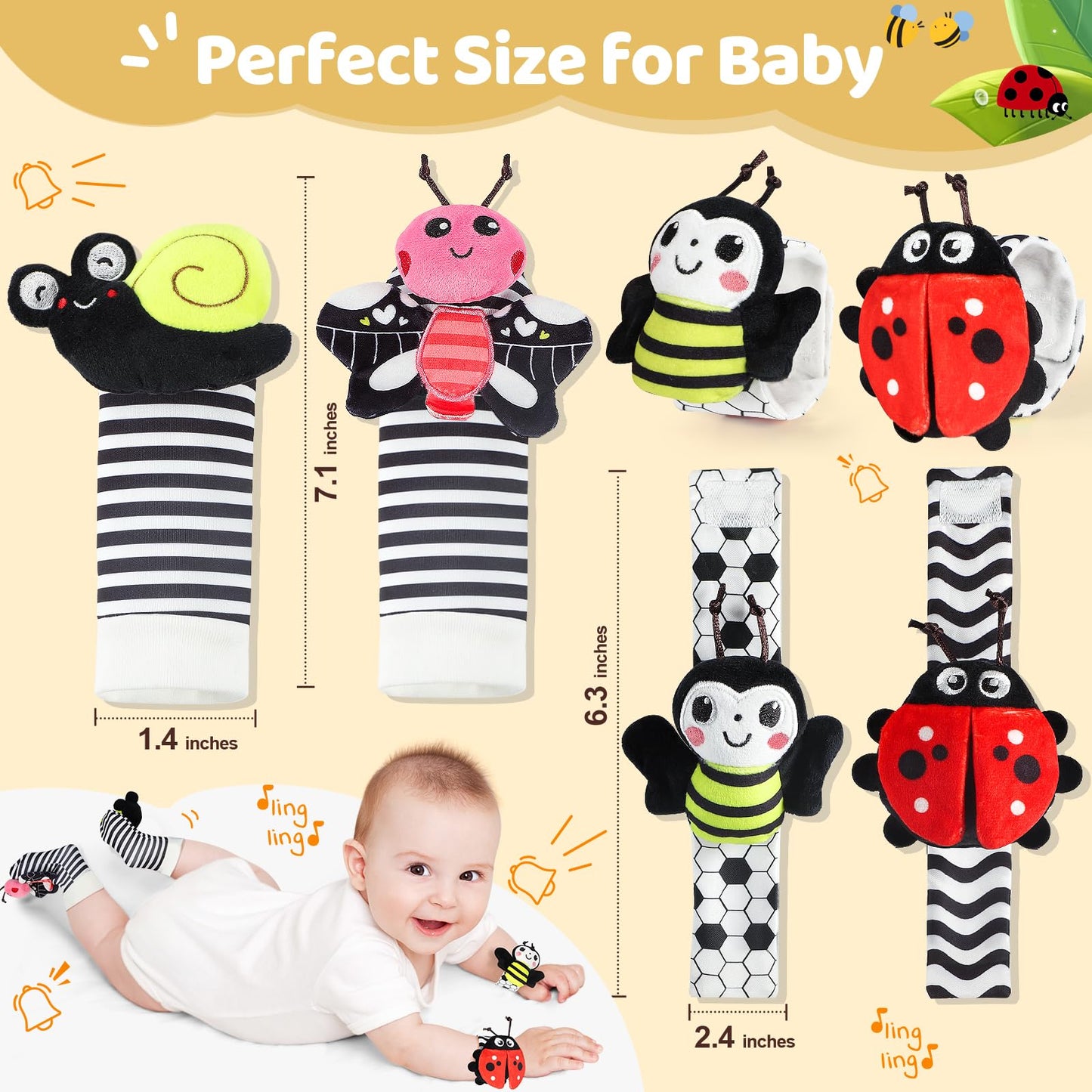URMYWO Wrist Rattles for Baby – High-Contrast Rattle Socks & Foot Finder (0–12 Months)