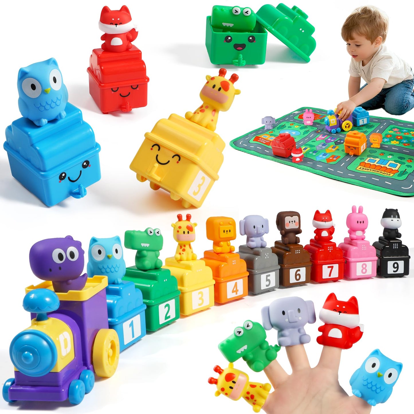 URMYWO Toddler Train Set with Finger Puppets & Play Mat – Montessori Learning Toys for 1–3 Years