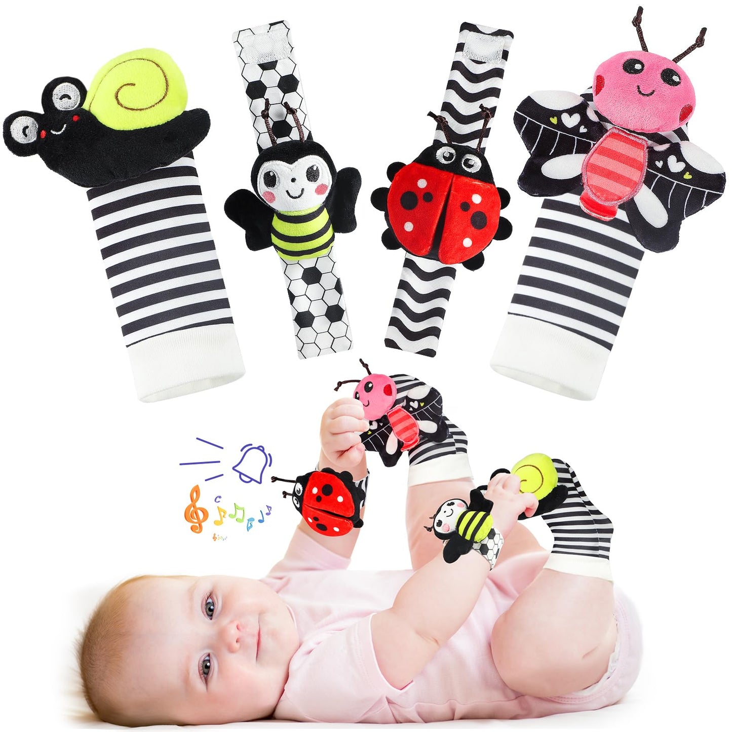 URMYWO Wrist Rattles for Baby – High-Contrast Rattle Socks & Foot Finder (0–12 Months)