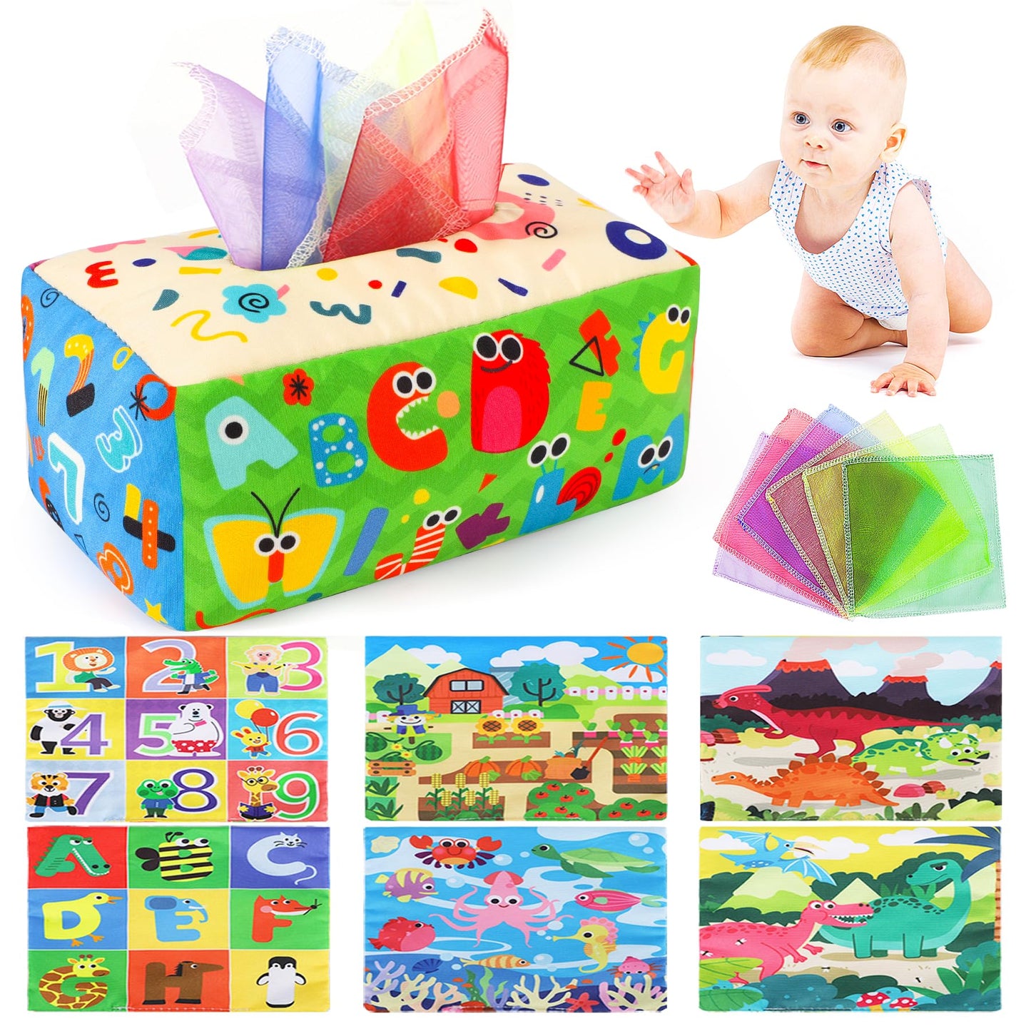 URMYWO Baby Tissue Box Toy – Montessori Play for 6-12 Months | Soft Crinkle Sensory Toy