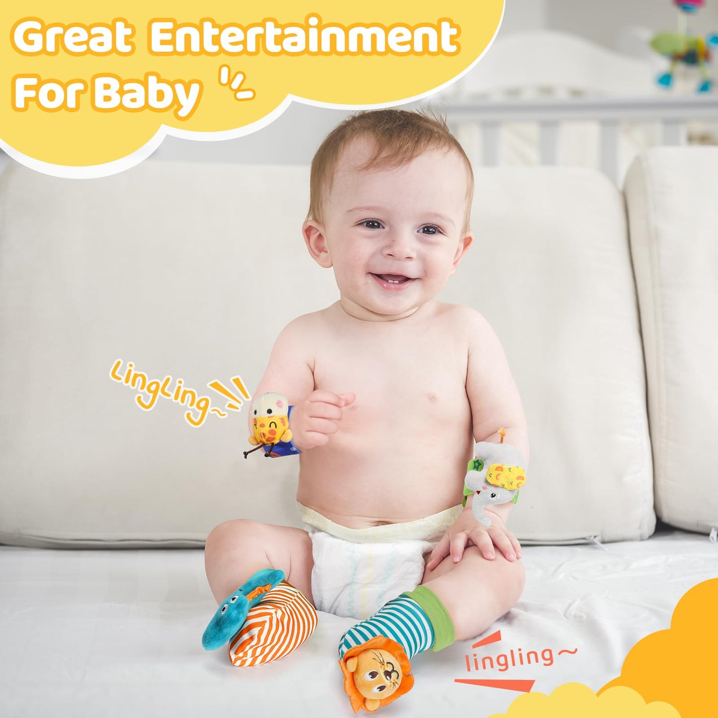 URMYWO Wrist Rattles for Baby – Rattle Socks & Foot Finder Set | 0–12 Months