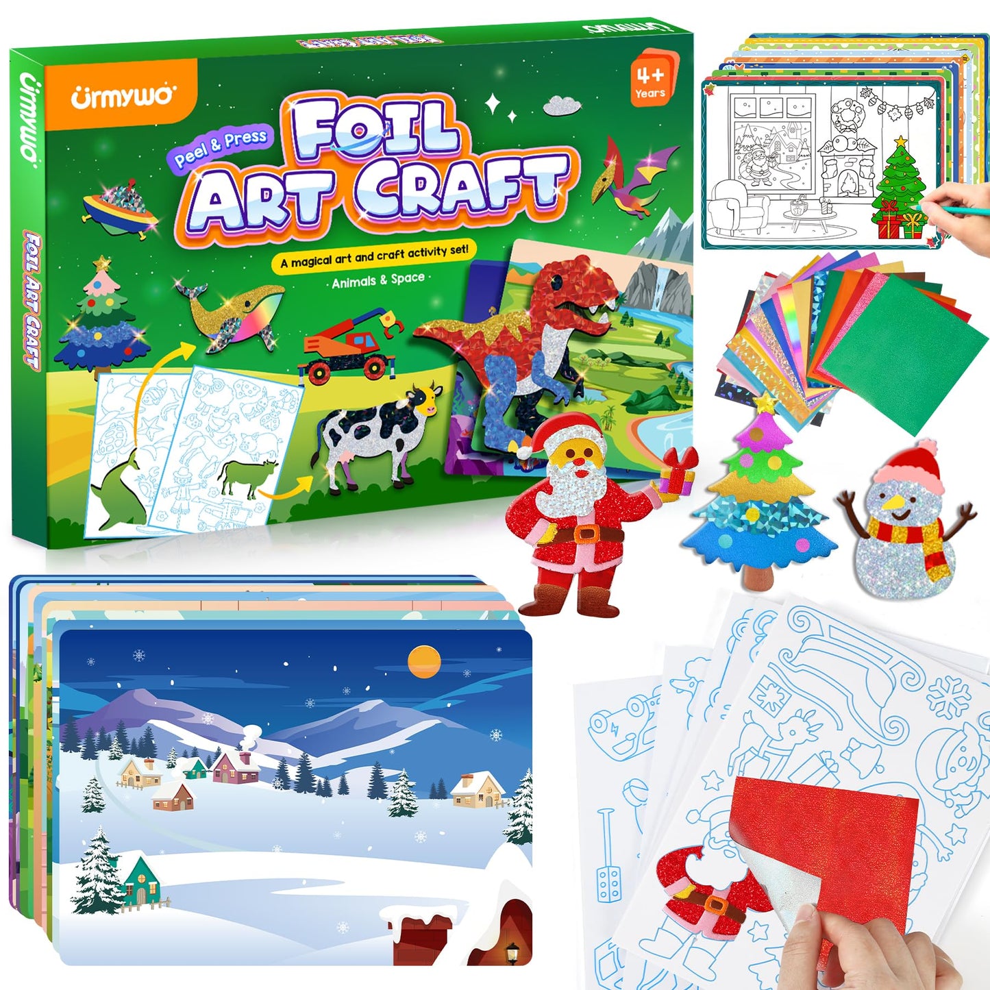 URMYWO Fun Foil Art Craft Kits for Kids 4-8 – Dinosaur & Space Sticker Coloring