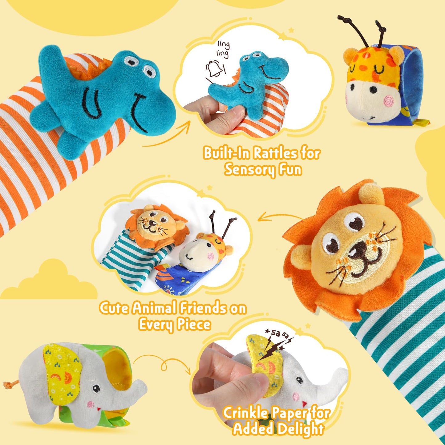 URMYWO Wrist Rattles for Baby – Rattle Socks & Foot Finder Set | 0–12 Months