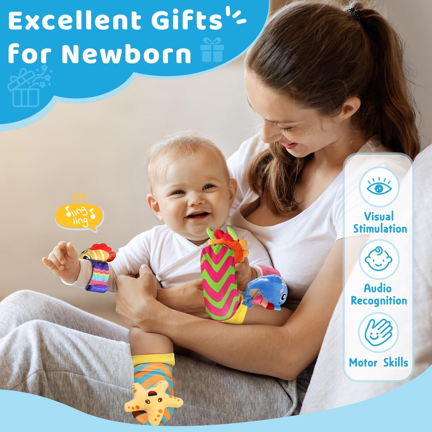URMYWO Wrist Rattles for Baby – Rattle Socks & Foot Finder Set | Infant Toys 0–12 Months | Newborn Essentials