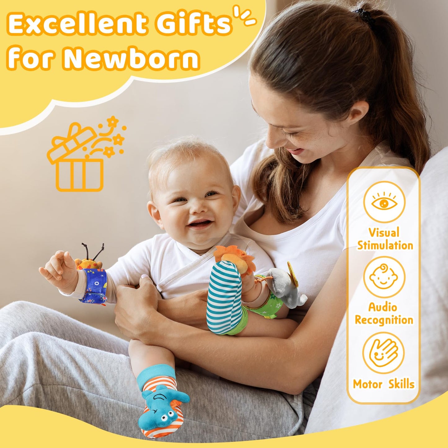 URMYWO Wrist Rattles for Baby – Rattle Socks & Foot Finder Set | 0–12 Months