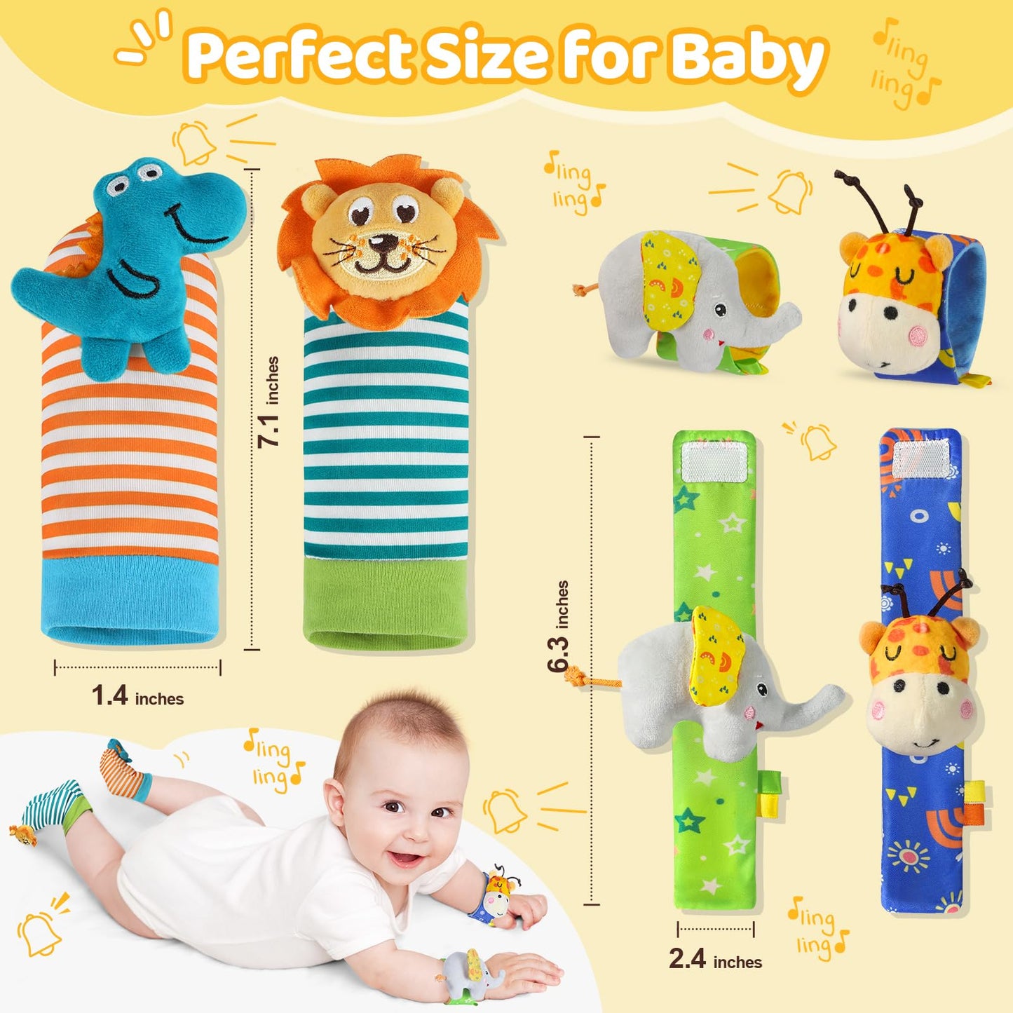 URMYWO Wrist Rattles for Baby – Rattle Socks & Foot Finder Set | 0–12 Months