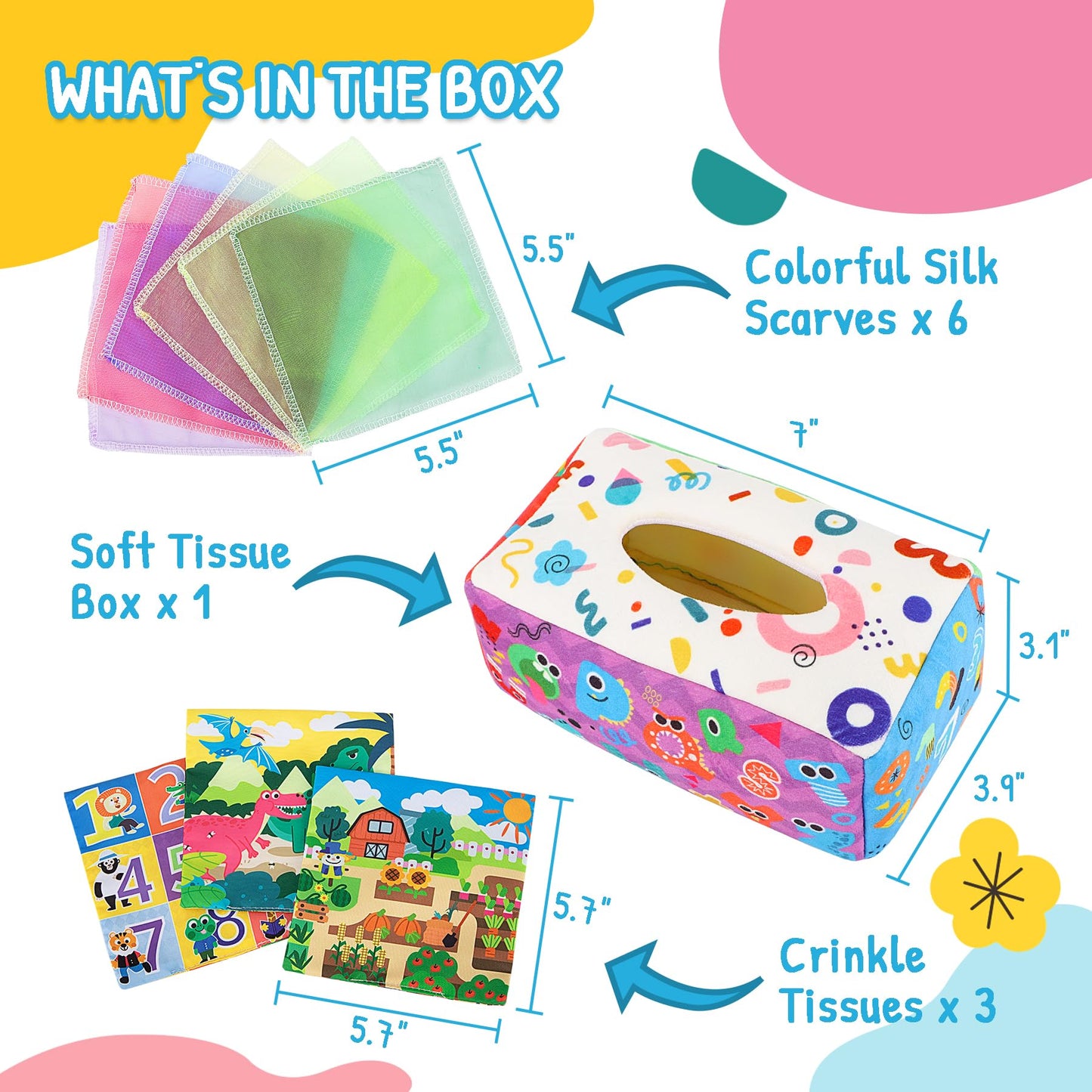 URMYWO Baby Tissue Box Toy – Montessori Play for 6-12 Months | Soft Crinkle Sensory Toy