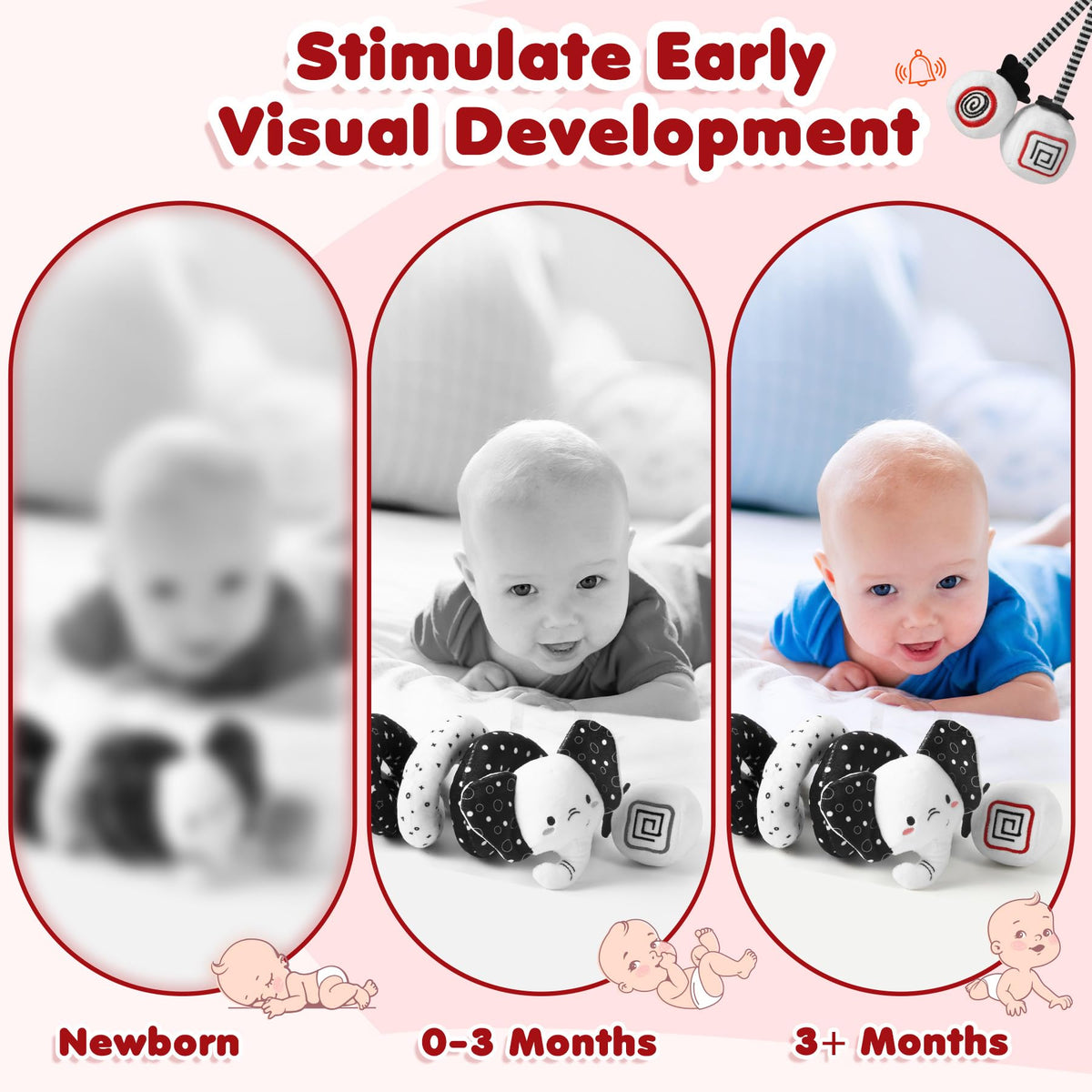 URMYWO Spiral Car Seat Toy for Babies 0-6 Months | High-Contrast Black & White