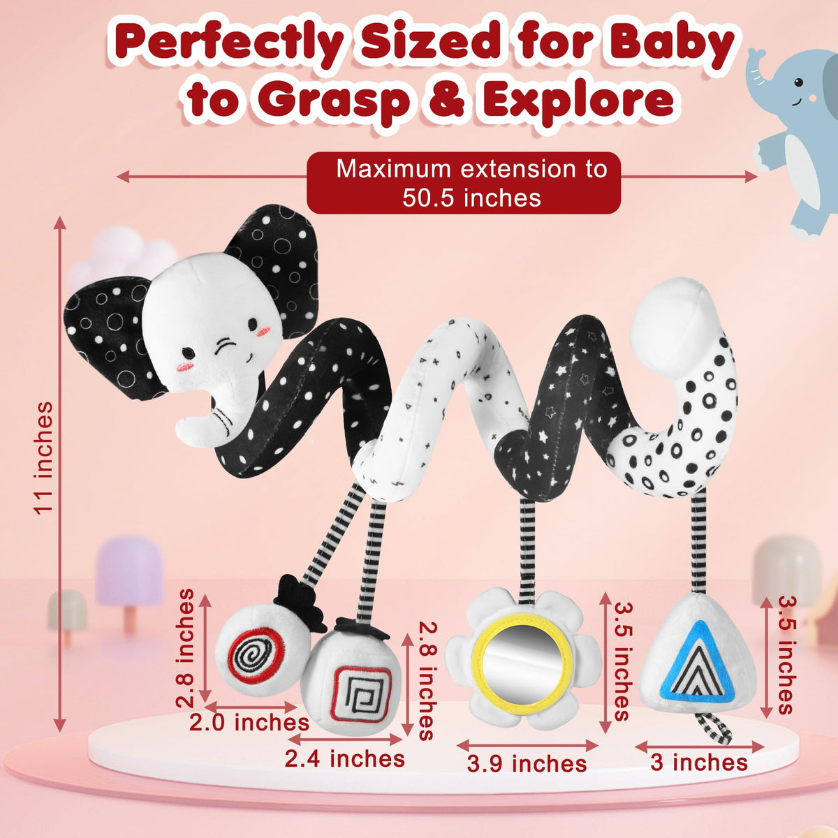 URMYWO Spiral Car Seat Toy for Babies 0-6 Months | High-Contrast Black & White