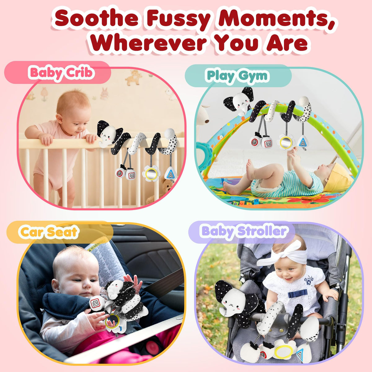 URMYWO Spiral Car Seat Toy for Babies 0-6 Months | High-Contrast Black & White