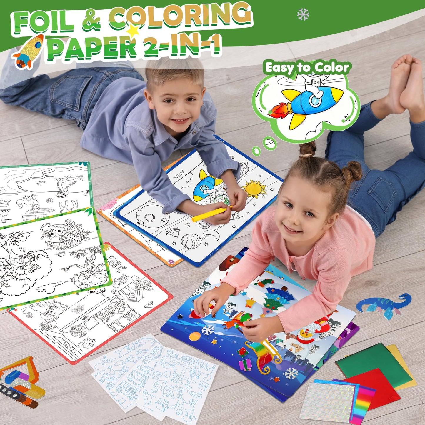 URMYWO Fun Foil Art Craft Kits for Kids 4-8 – Dinosaur & Space Sticker Coloring