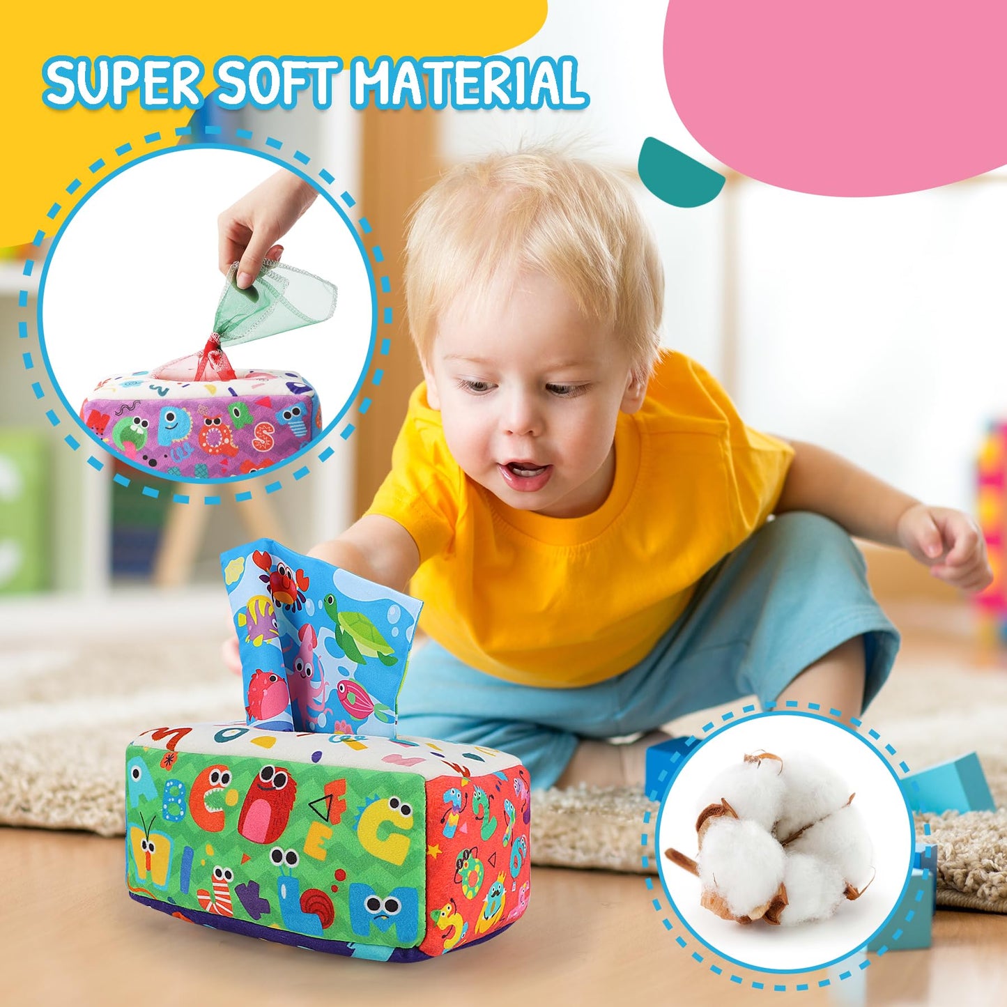URMYWO Baby Tissue Box Toy – Montessori Play for 6-12 Months | Soft Crinkle Sensory Toy