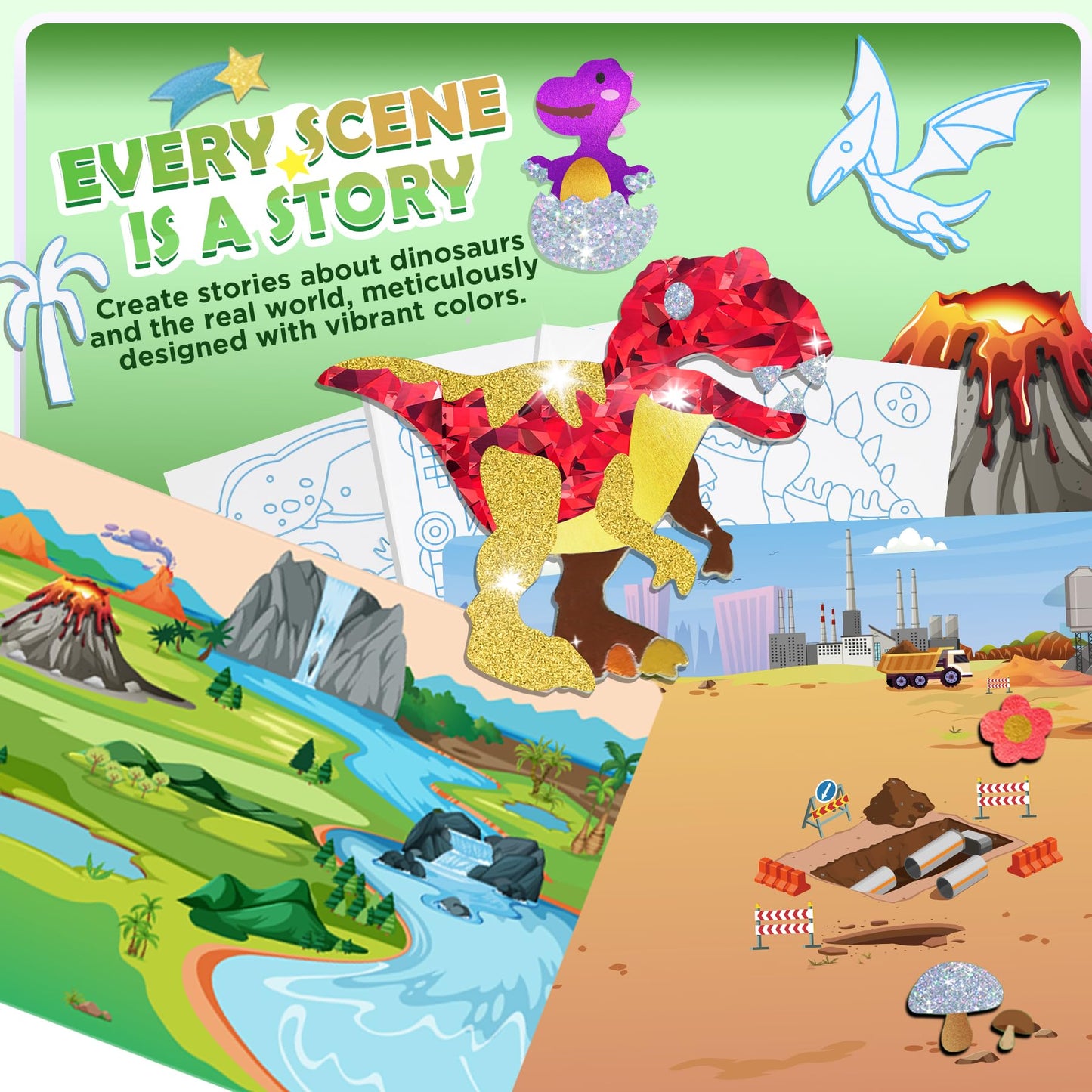 URMYWO Fun Foil Art Craft Kits for Kids 4-8 – Dinosaur & Space Sticker Coloring