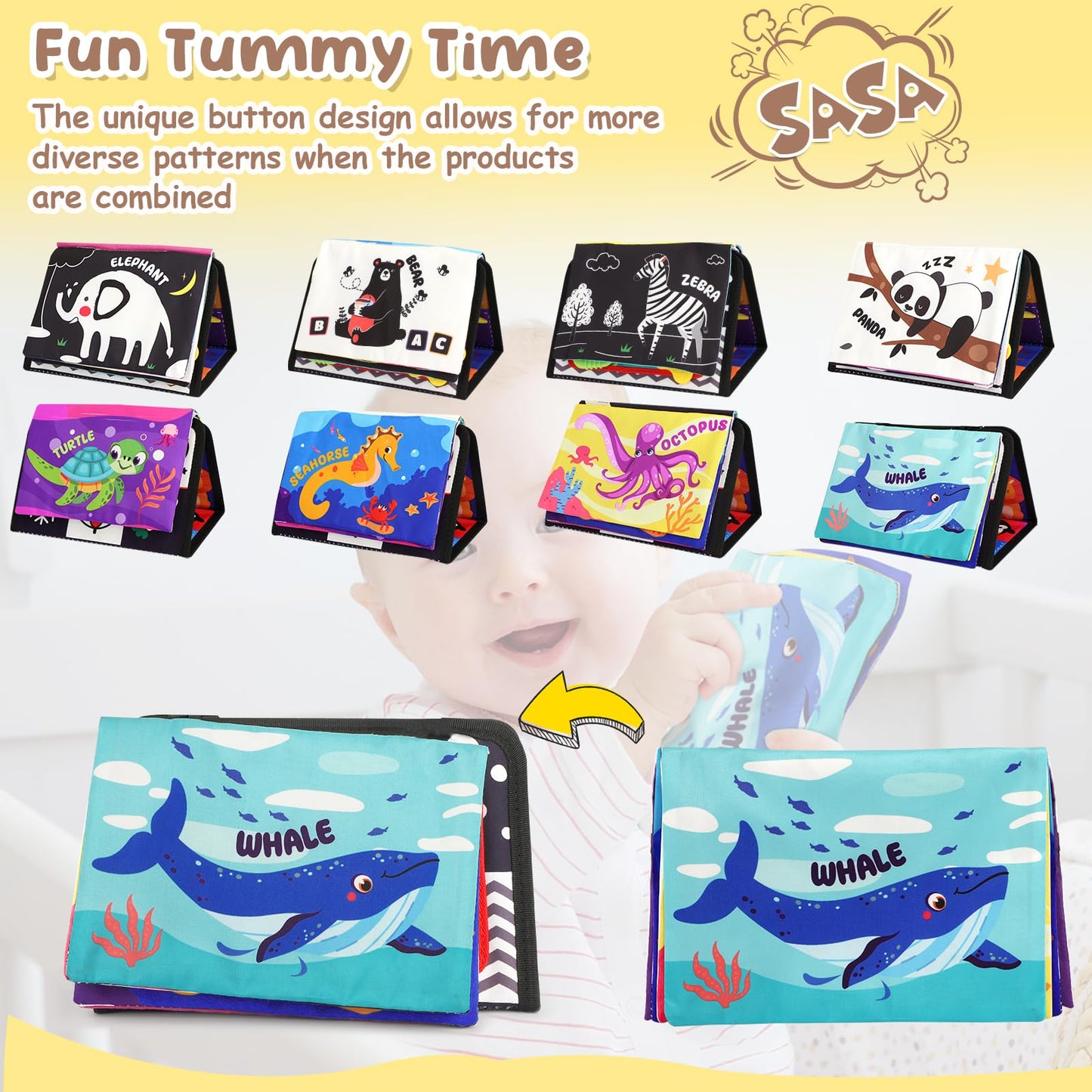 URMYWO Tummy Time Toys – Black & White High-Contrast Baby Toy with Mirror & Crinkle Paper