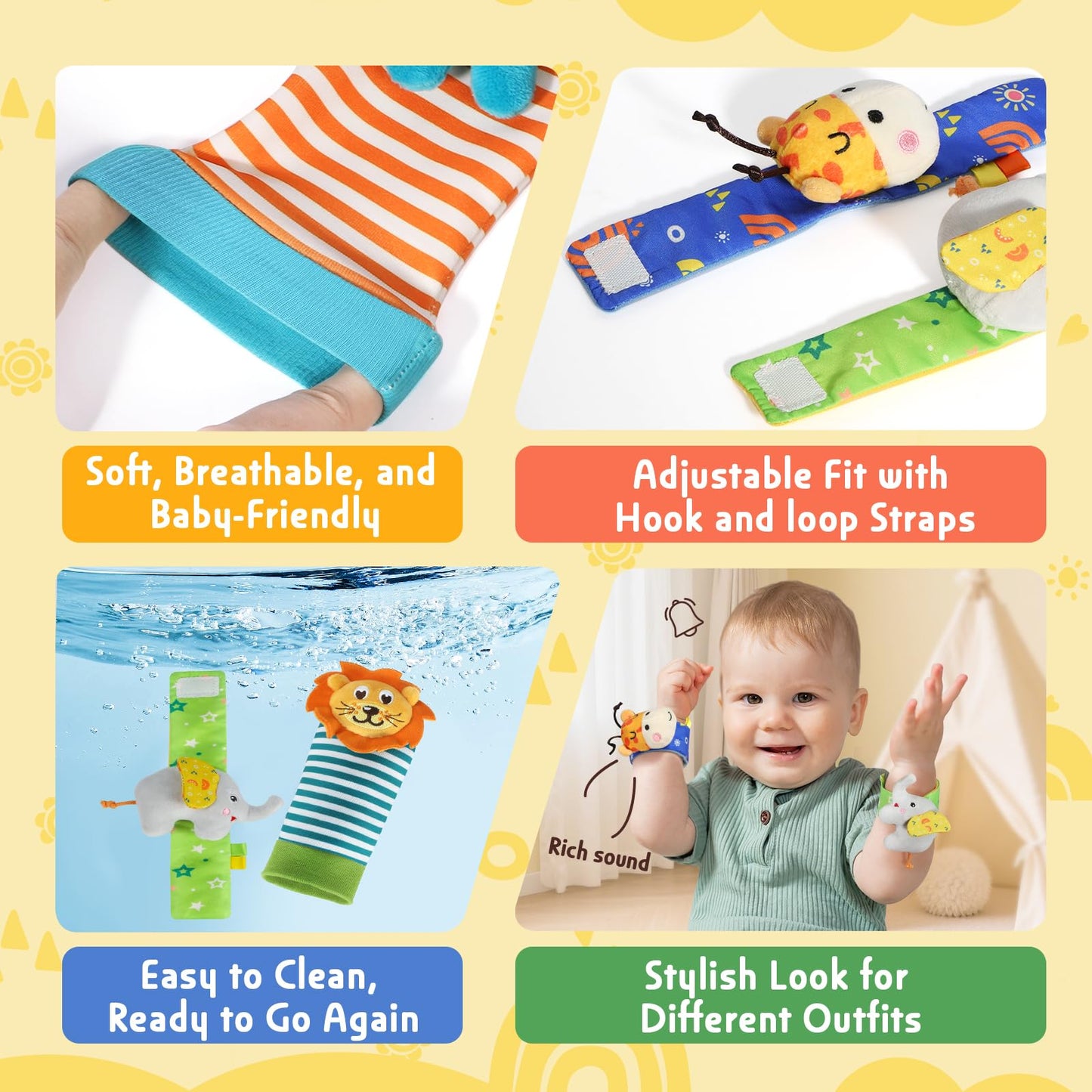 URMYWO Wrist Rattles for Baby – Rattle Socks & Foot Finder Set | 0–12 Months