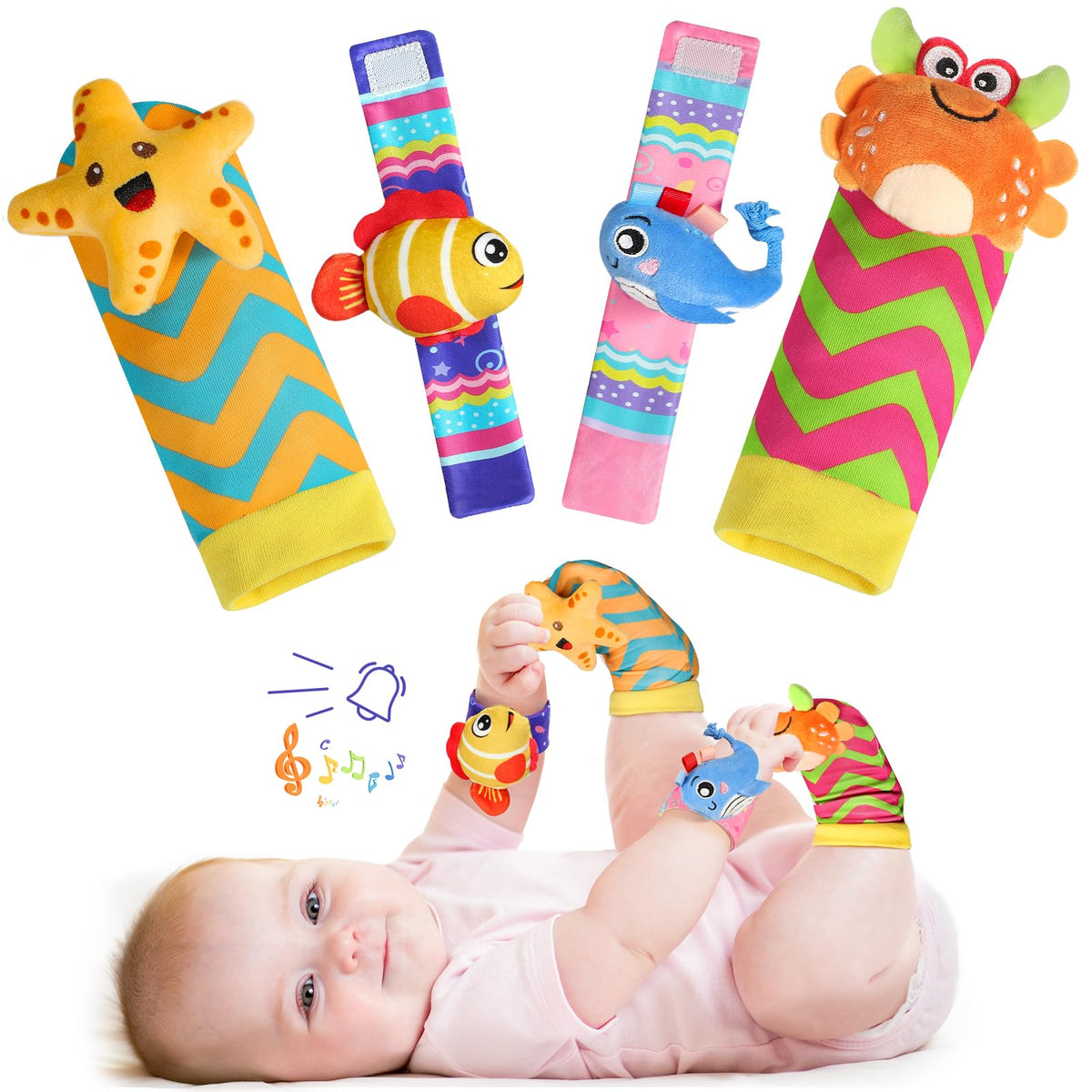 URMYWO Wrist Rattles for Baby – Rattle Socks & Foot Finder Set | Infant Toys 0–12 Months | Newborn Essentials