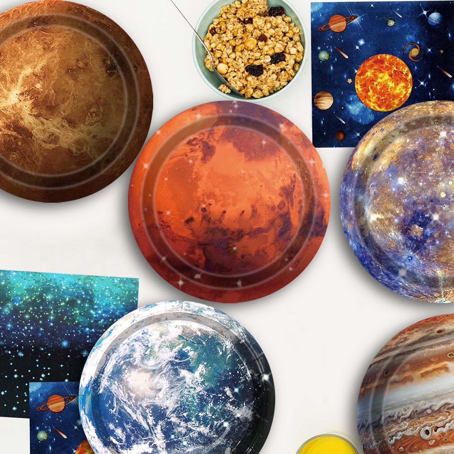 UROINEPA Space Theme Party Decorations – 100 Pcs Galaxy Plates & Napkins for Kids' Space Birthday