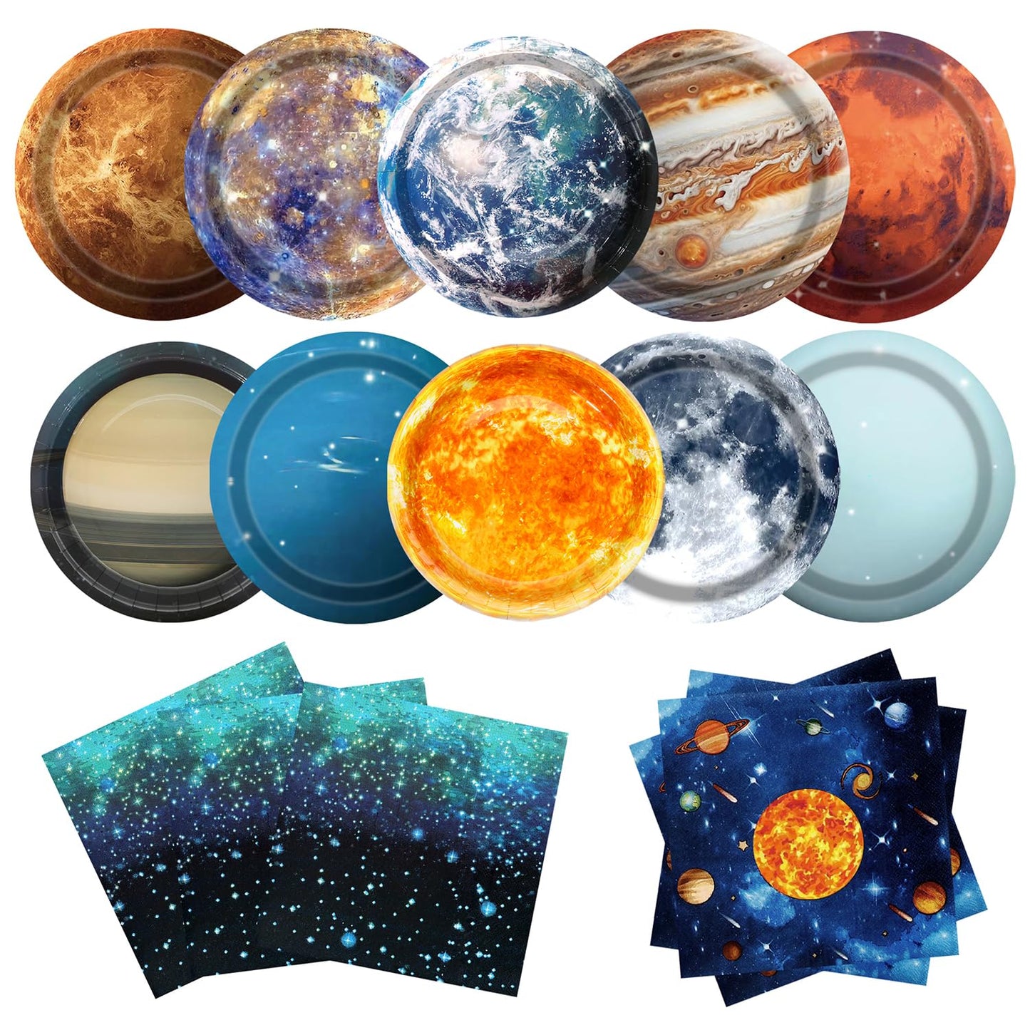 UROINEPA Space Theme Party Decorations – 100 Pcs Galaxy Plates & Napkins for Kids' Space Birthday