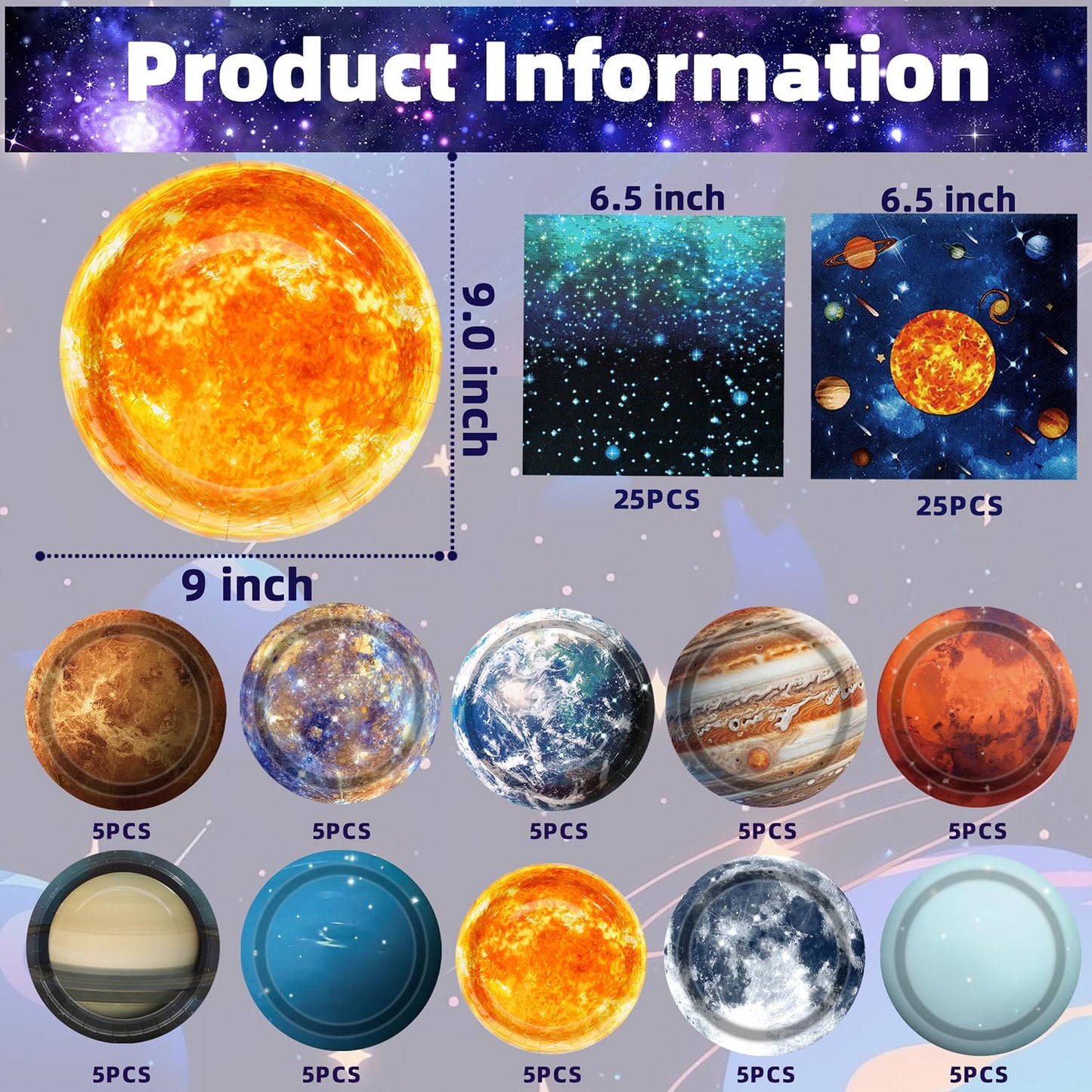 UROINEPA Space Theme Party Decorations – 100 Pcs Galaxy Plates & Napkins for Kids' Space Birthday