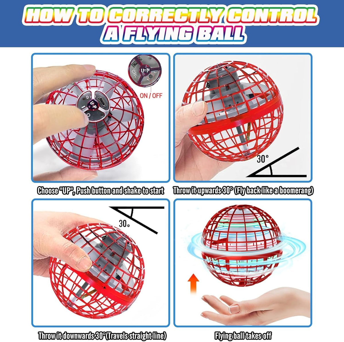UROINT 2026 Flying Orb Ball for Kids – Galaxy Hover Drone with LED Lights, Safe Indoor Boomerang