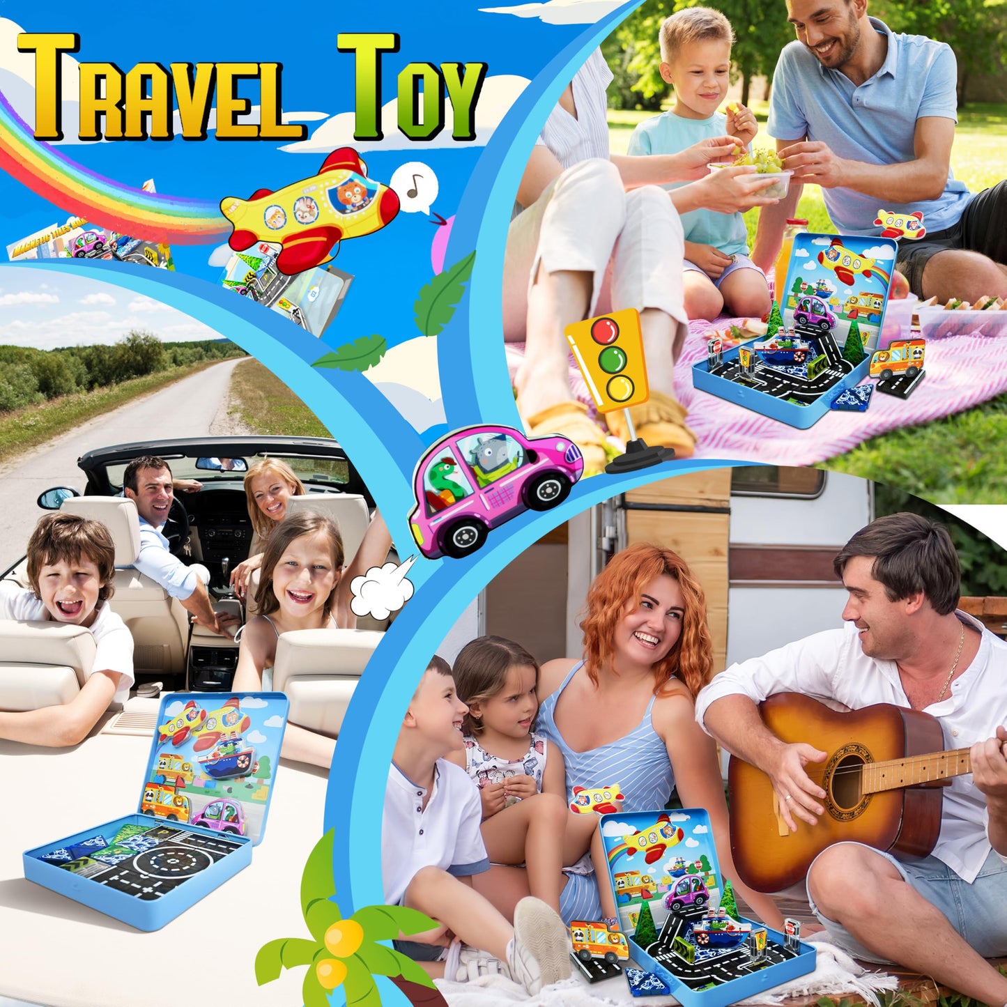 URRLUNA Mini Magnetic Tiles Road Travel Set – Portable STEM Building Toys for Kids