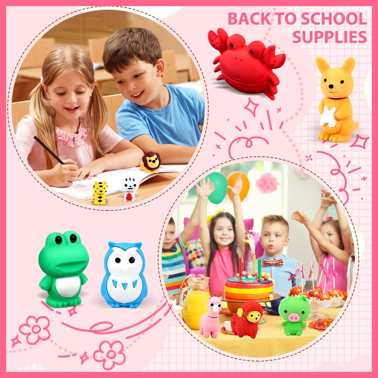 URSKYTOUS 64-Pcs Animal Erasers – 3D Puzzle Desk Pets for Kids