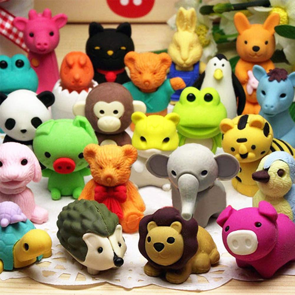 URSKYTOUS 46Pcs Animal Erasers Desk Pets – Puzzle Erasers, Party Favors & Classroom Prizes