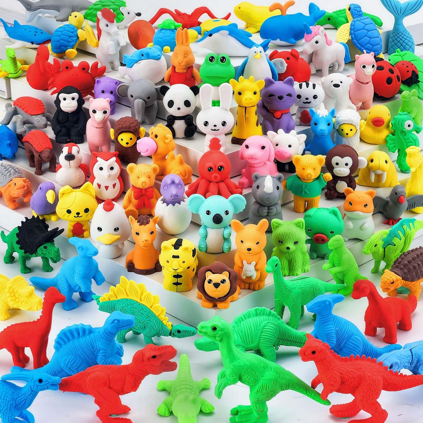 URSKYTOUS 91Pcs Animal Erasers Puzzle Set | Colorful Desk Pets for Classroom Prizes & Party Favors