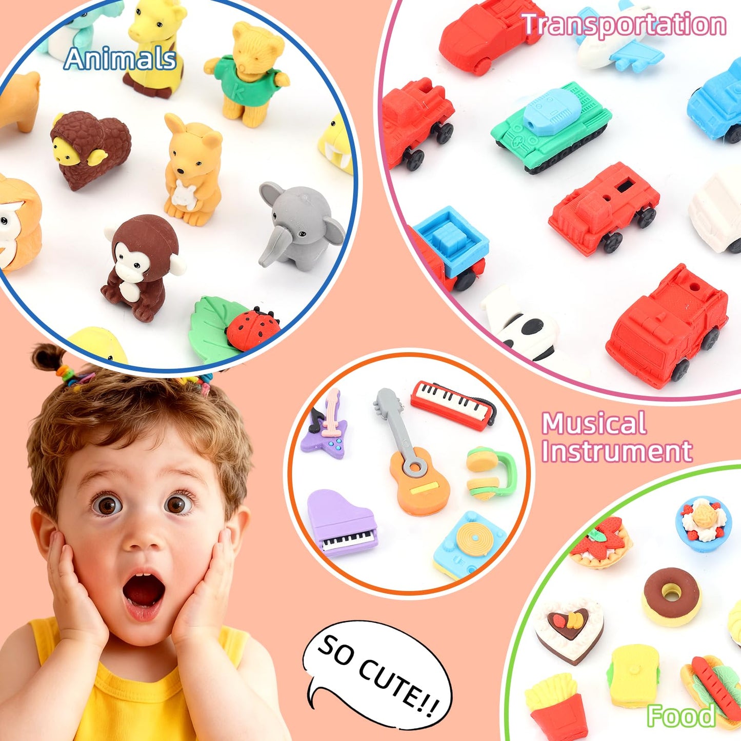 URSKYTOUS 120Pcs Animal Erasers Bulk – 3D Take-Apart Desk Pets for Kids