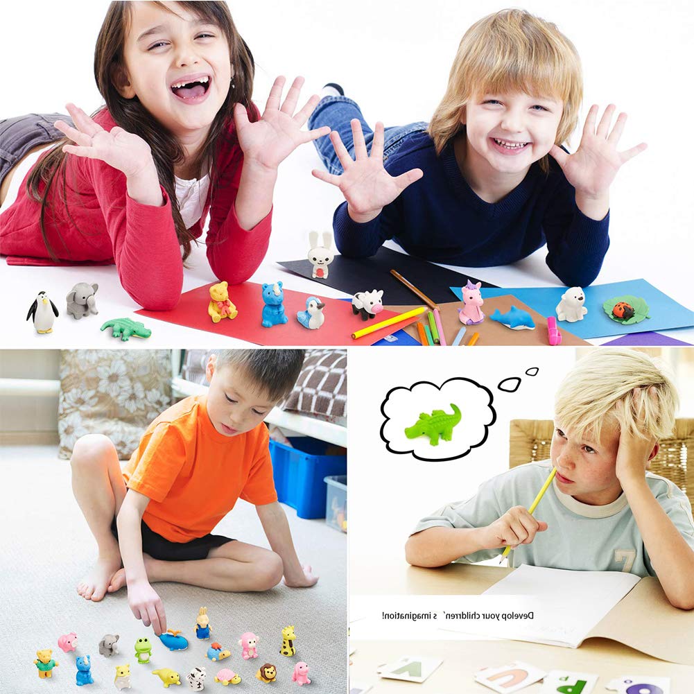 URSKYTOUS 34Pcs Animal Erasers Bulk | Puzzle 3D Take-Apart Desk Pets for Kids