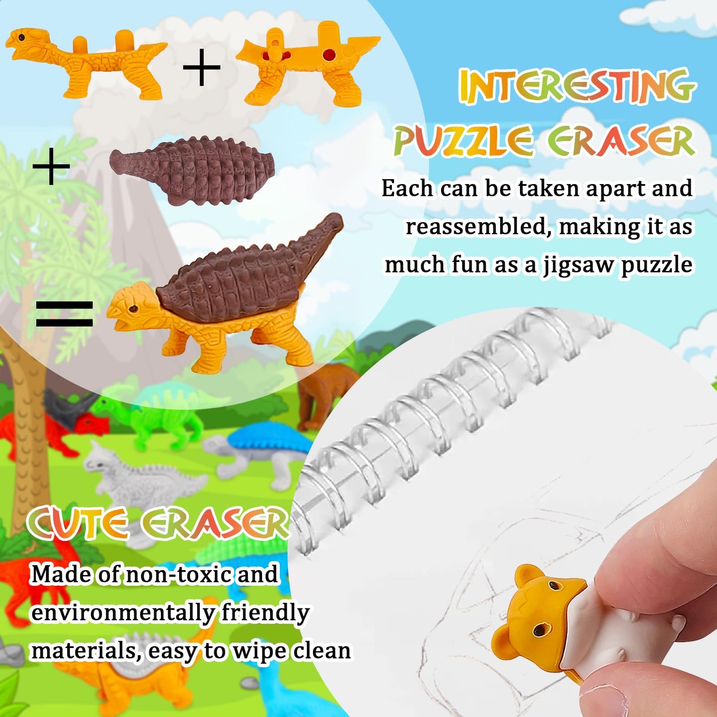URSKYTOUS 150Pcs Animal Erasers – 3D Puzzle Desk Toys for Kids