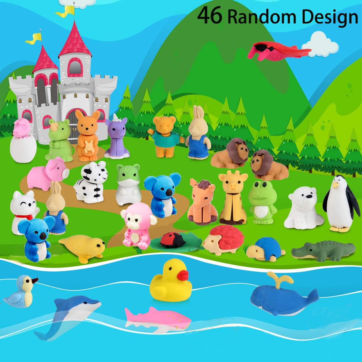 URSKYTOUS 46Pcs Animal Erasers Desk Pets – Puzzle Erasers, Party Favors & Classroom Prizes