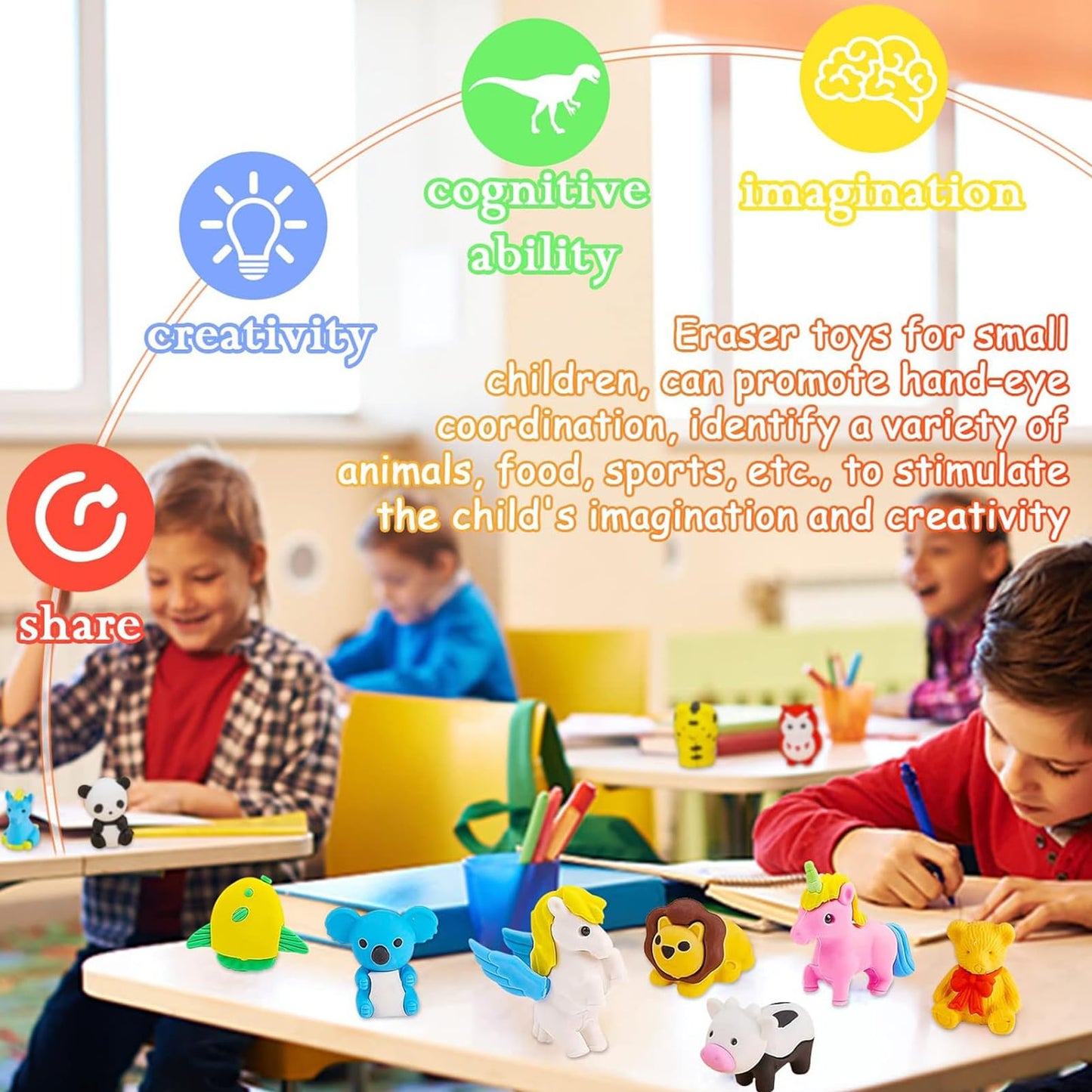 URSKYTOUS 150Pcs Animal Erasers – 3D Puzzle Desk Toys for Kids