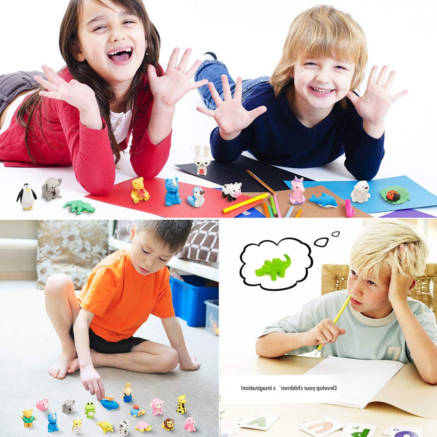 URSKYTOUS 64-Pcs Animal Erasers – 3D Puzzle Desk Pets for Kids