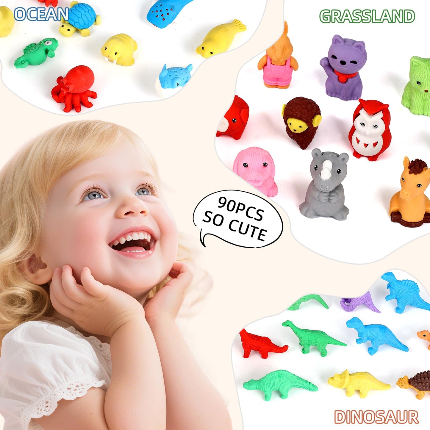 URSKYTOUS 90Pcs Animal Erasers – Take-Apart 3D Puzzle Desk Pets for Kids