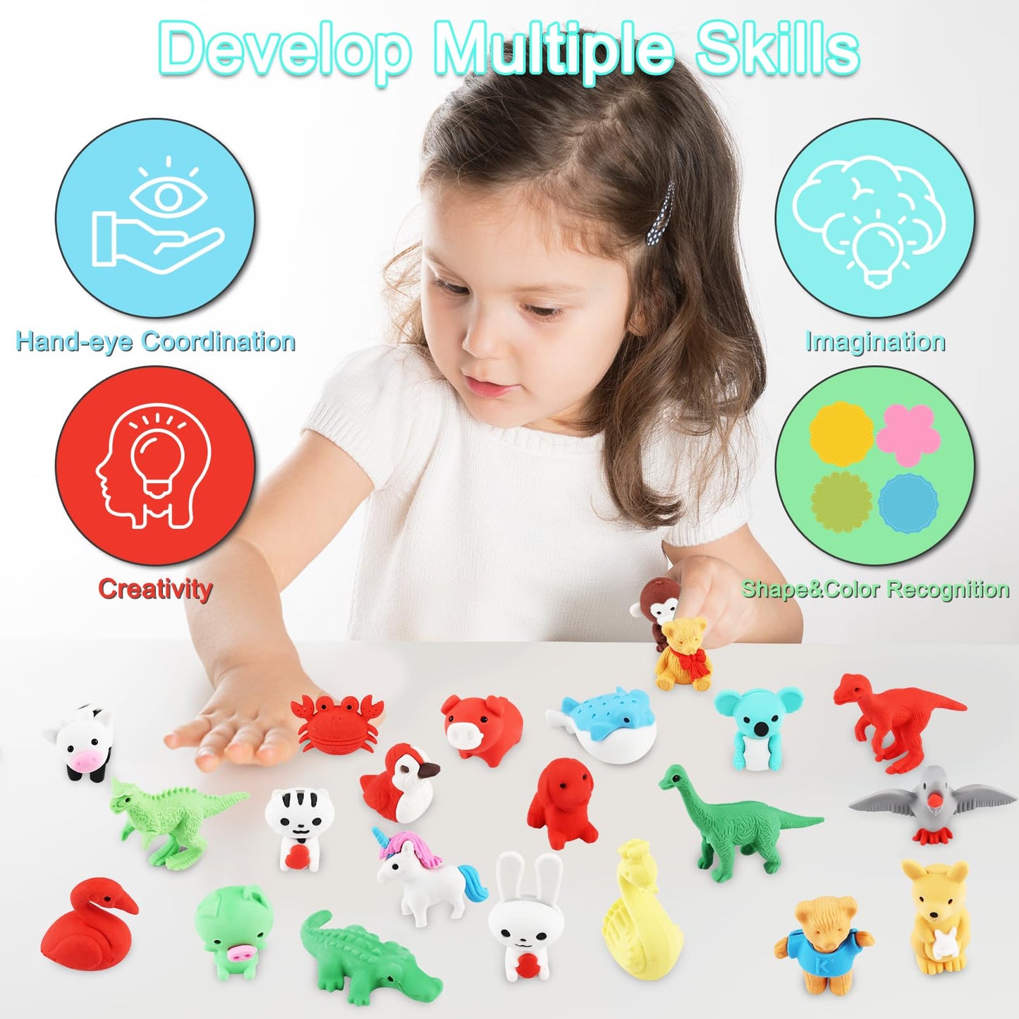 URSKYTOUS 80Pcs Animal Erasers – 3D Puzzle Pencil Erasers for Classrooms