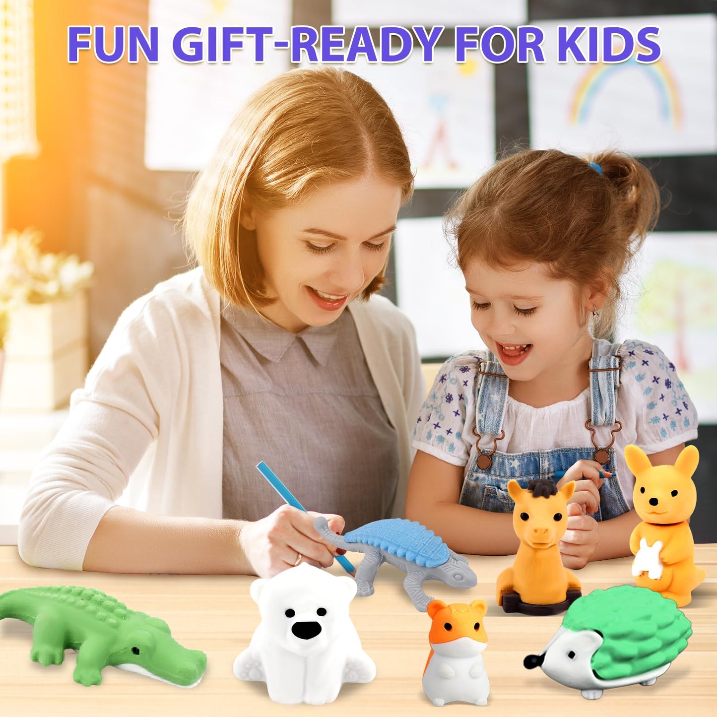 URSKYTOUS 34Pcs Animal Erasers Bulk | Puzzle 3D Take-Apart Desk Pets for Kids