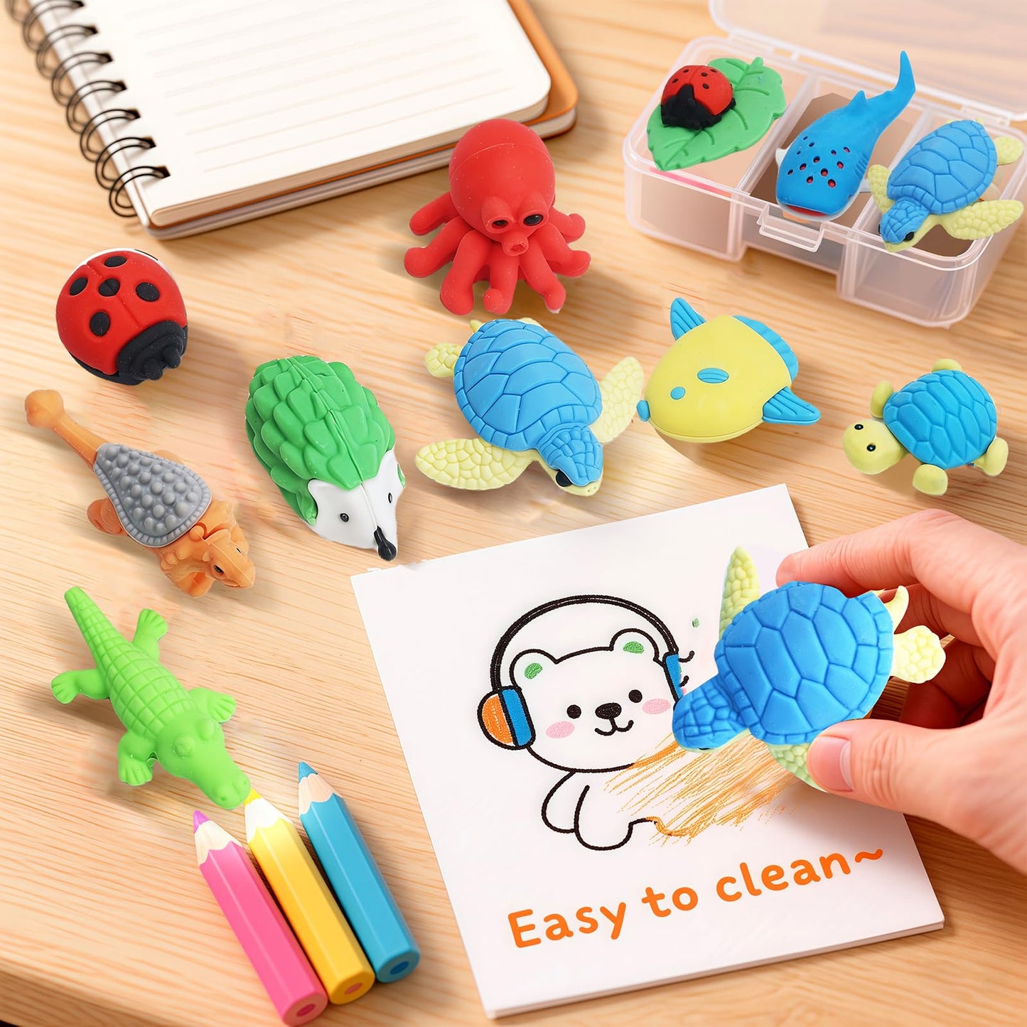 URSKYTOUS 91Pcs Animal Erasers Puzzle Set | Colorful Desk Pets for Classroom Prizes & Party Favors